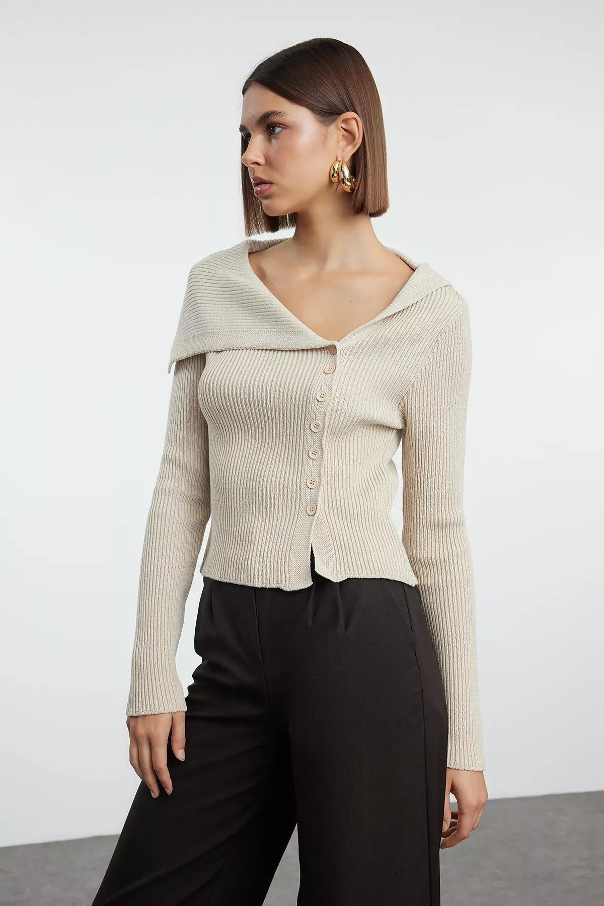 Beige Special Yarn Knitwear Cardigan, , large image number 1