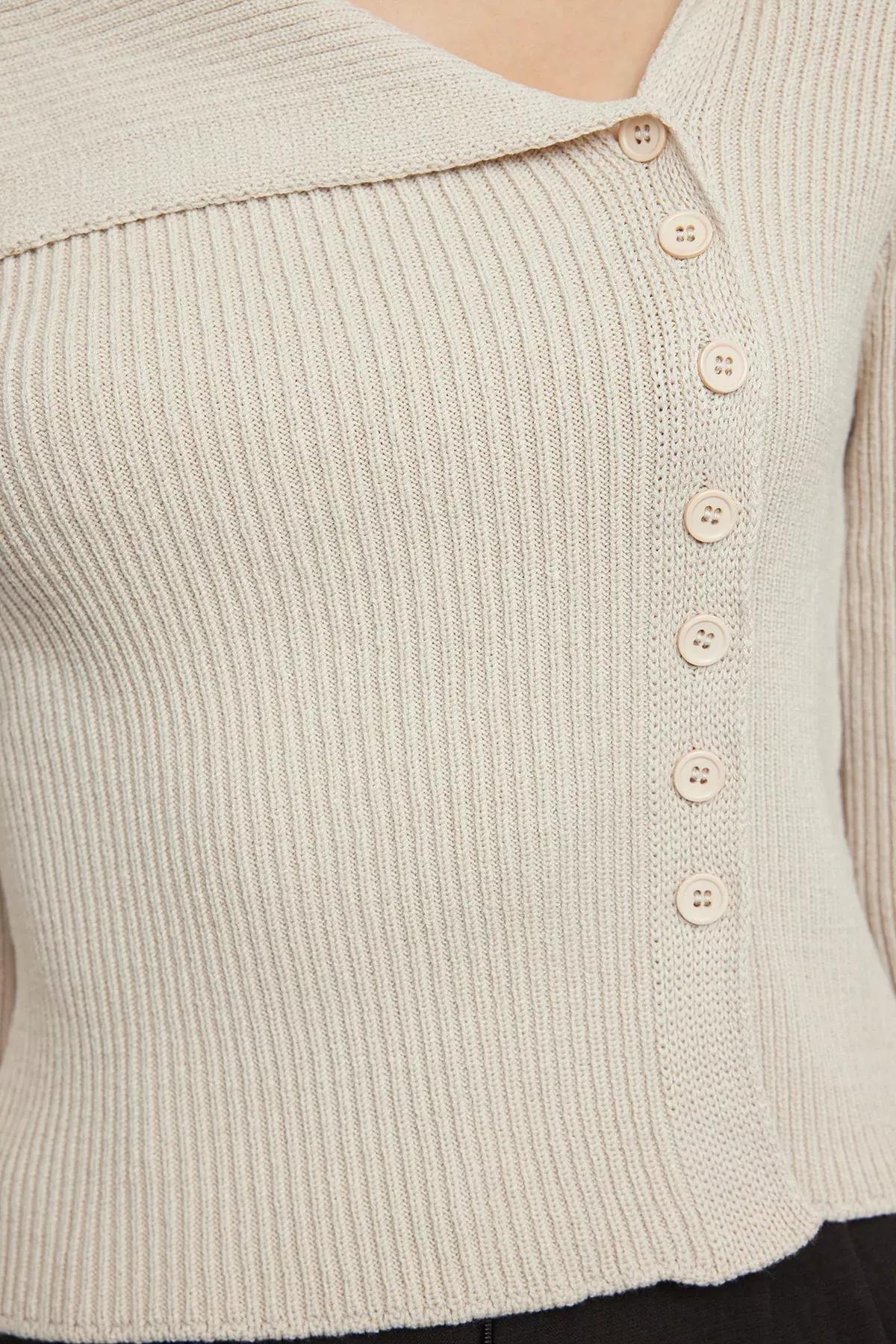 Beige Special Yarn Knitwear Cardigan, , large image number 3