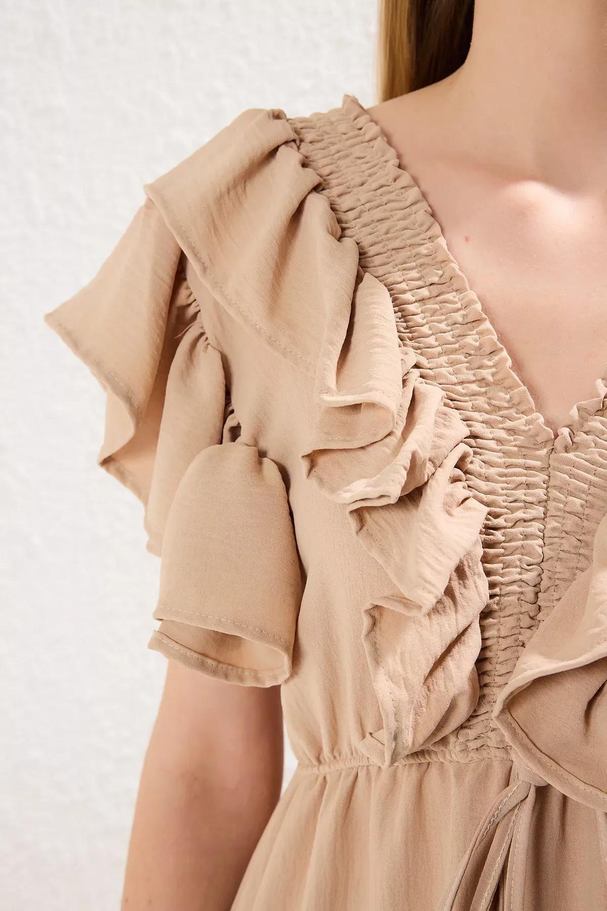 Beige A-Line Flounce Dress, , large image number 2