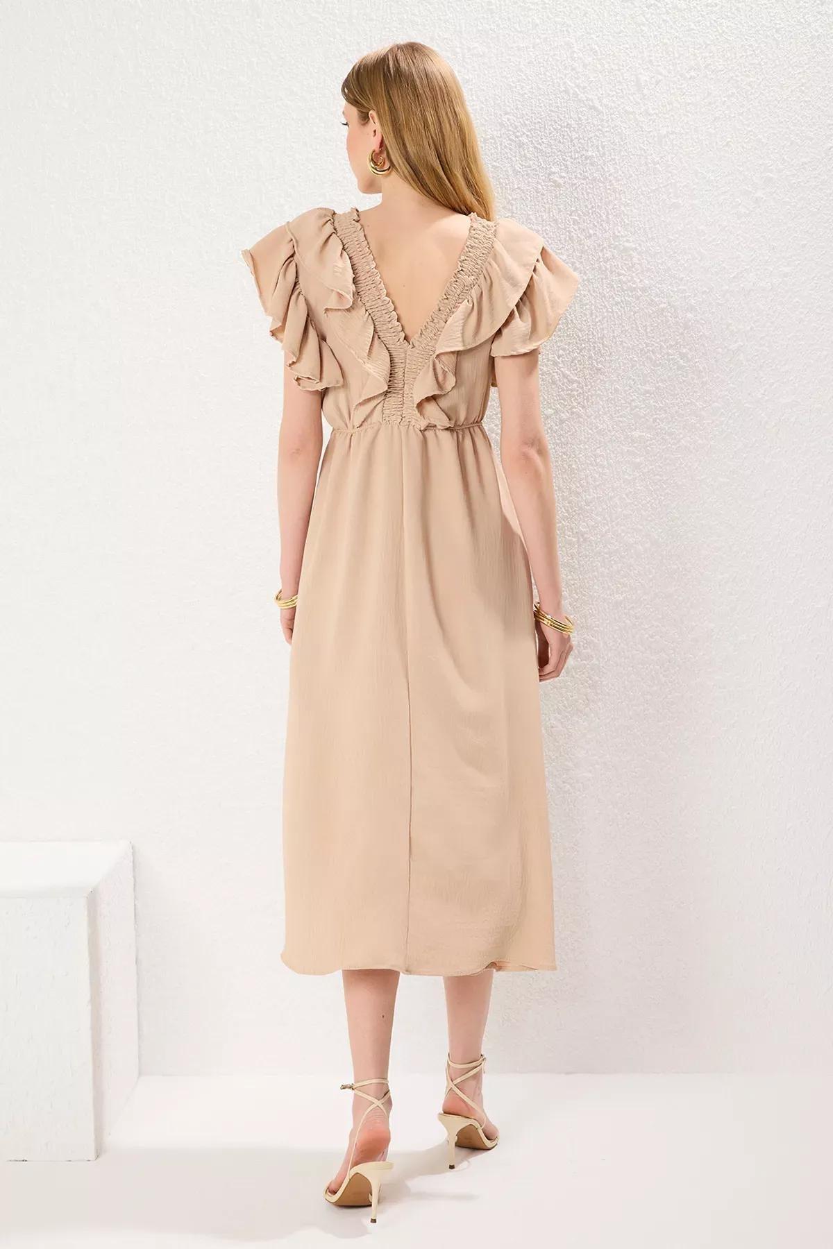 Beige A-Line Flounce Dress, , large image number 3