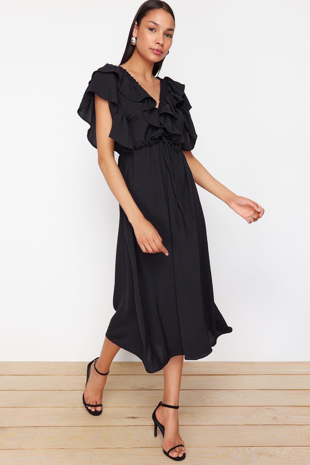 Black Straight A-Line Flounce Dress, , large image number 0