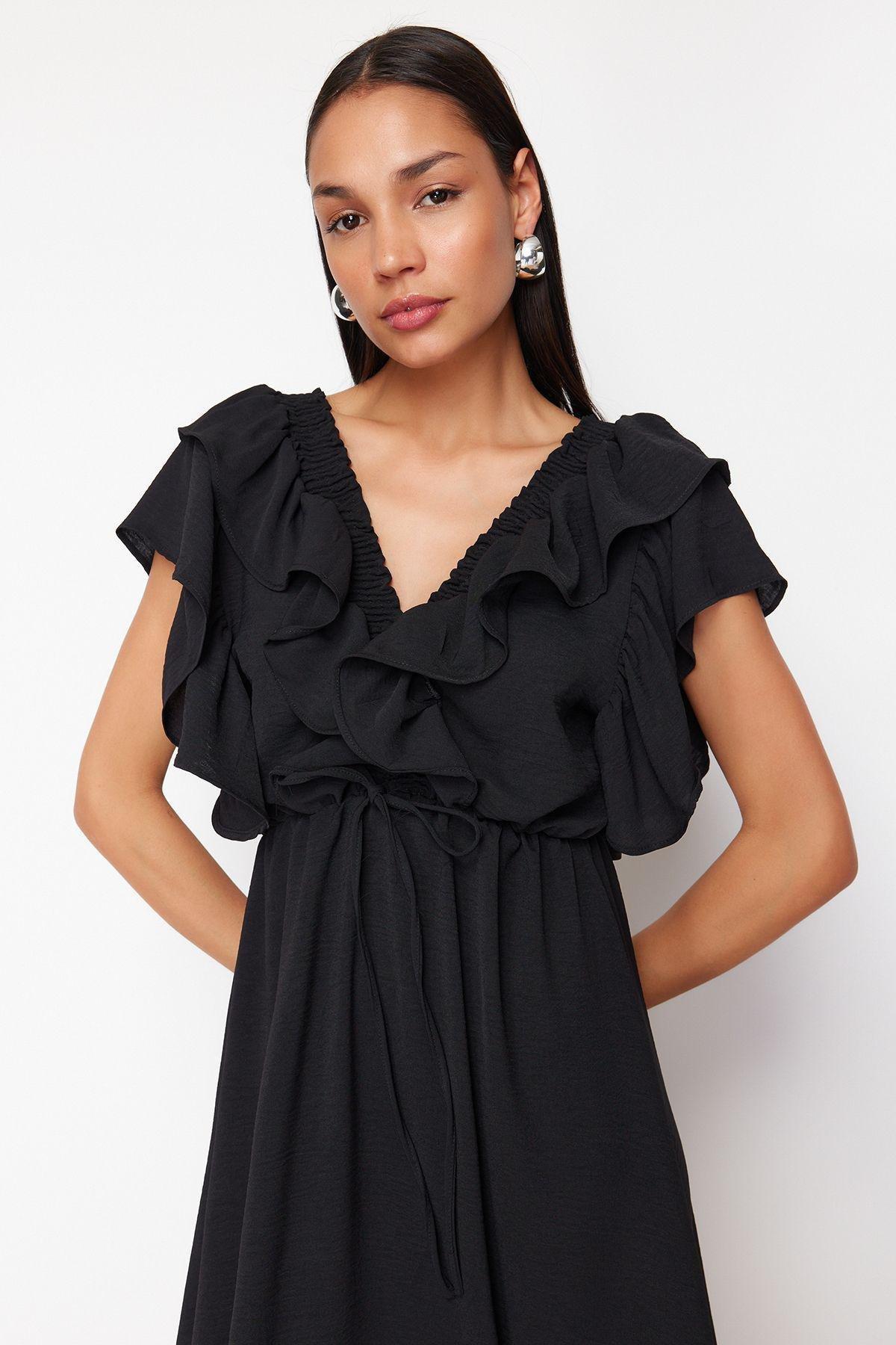 Black Straight A-Line Flounce Dress, , large image number 2