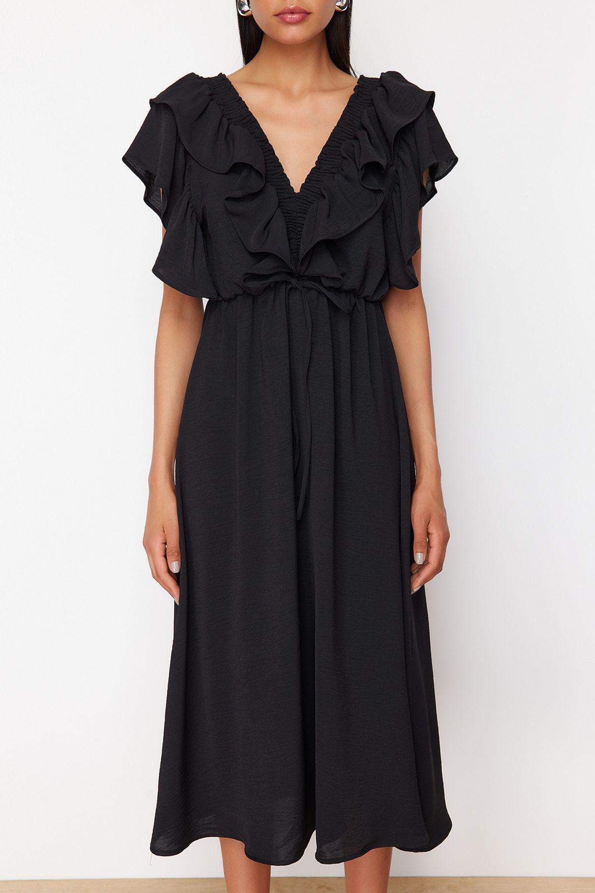Black Straight A-Line Flounce Dress, , large image number 3