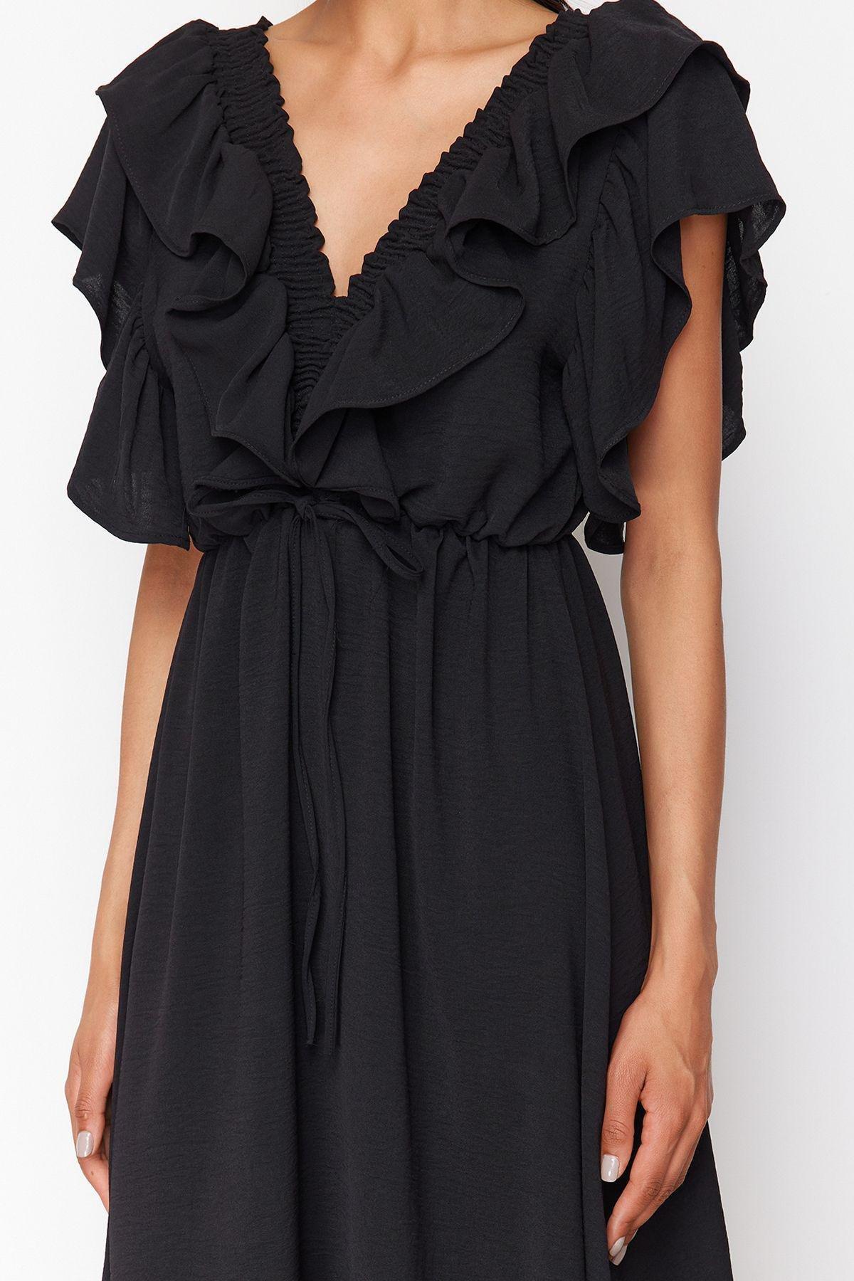 Black Straight A-Line Flounce Dress, , large image number 4