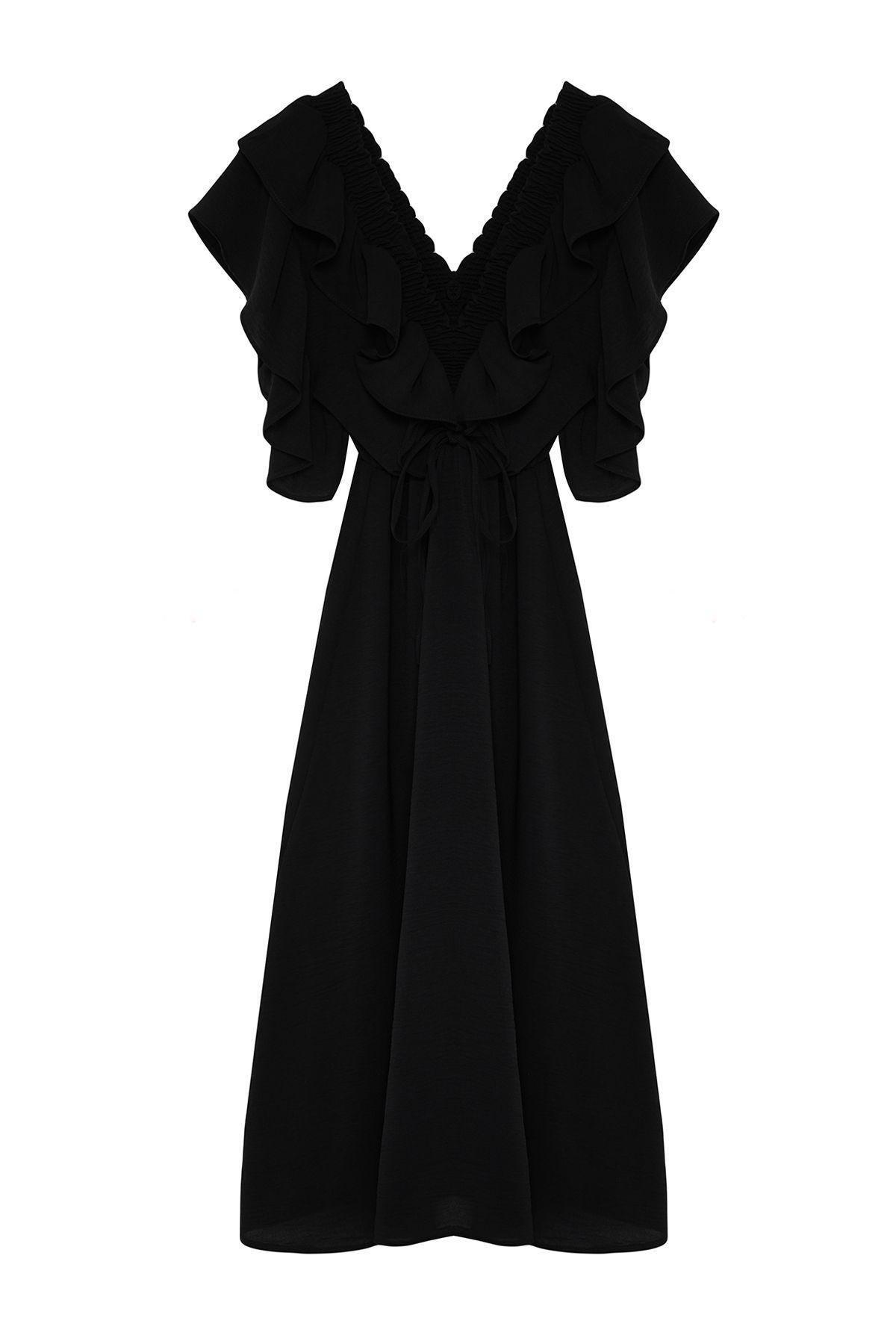 Black Straight A-Line Flounce Dress, , large image number 5