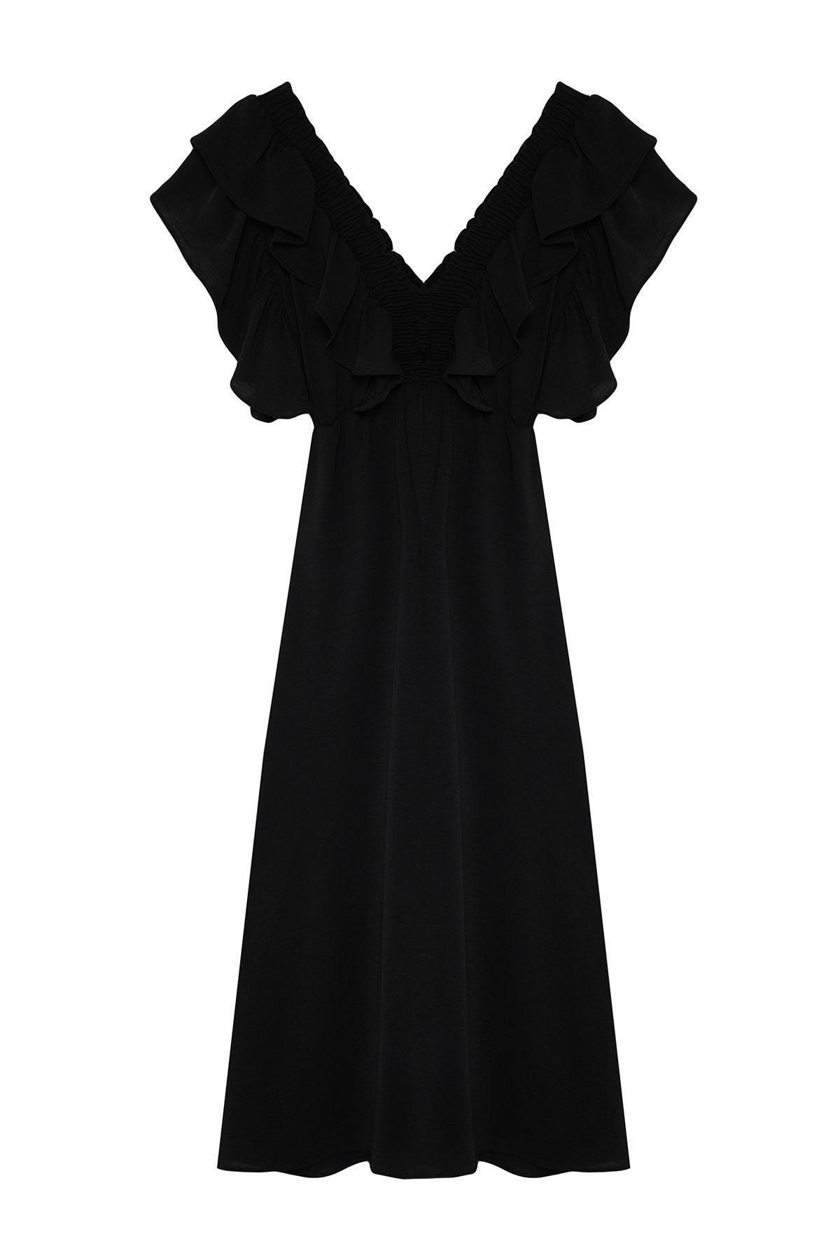 Black Straight A-Line Flounce Dress, , large image number 6