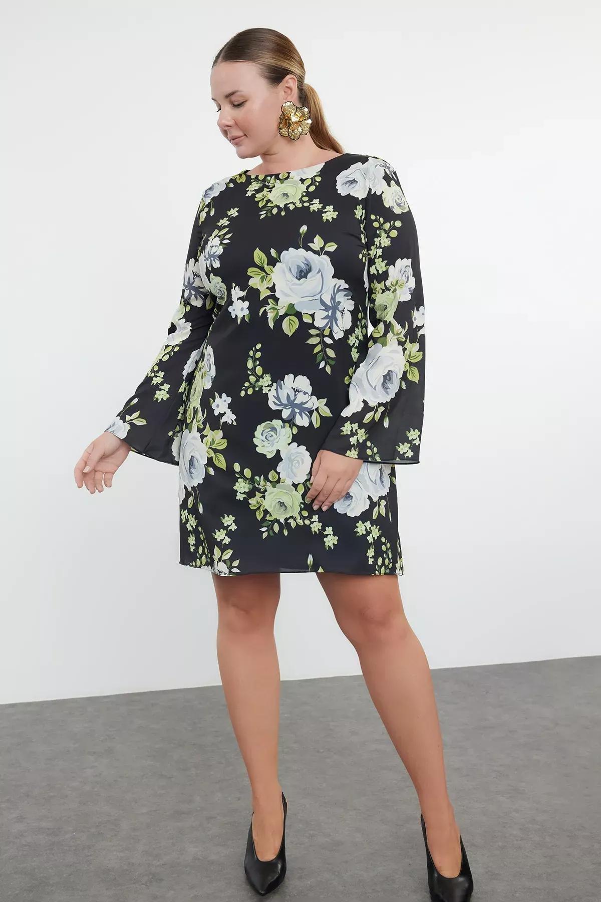 Black Floral Shift Mini Dress, , large image number 0