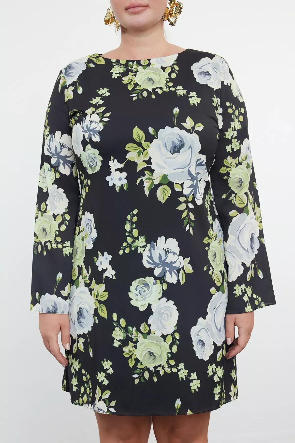 Black Floral Shift Mini Dress, , large image number 2