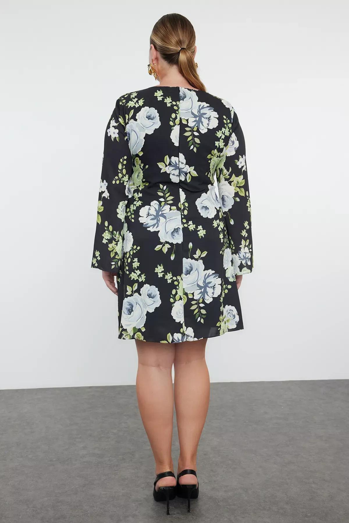 Black Floral Shift Mini Dress, , large image number 4