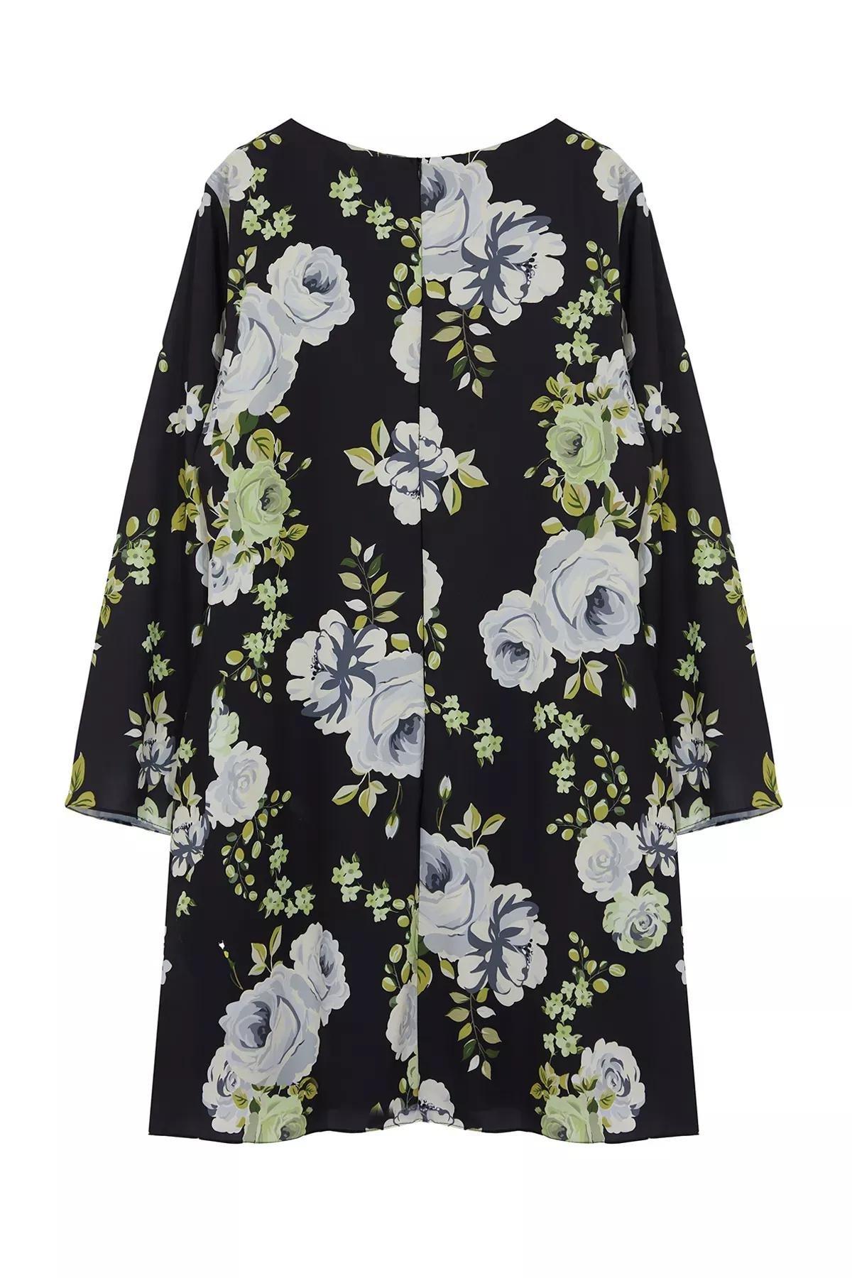 Black Floral Shift Mini Dress, , large image number 5