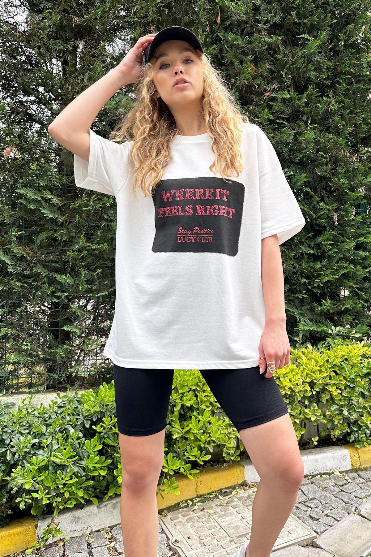 Womans Black Crew Neck Printed Oversize T-Shirt ALC-X12171, single, , large image number 2