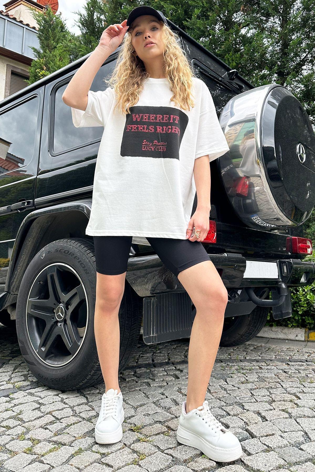 Womans Black Crew Neck Printed Oversize T-Shirt ALC-X12171, single, , large image number 3