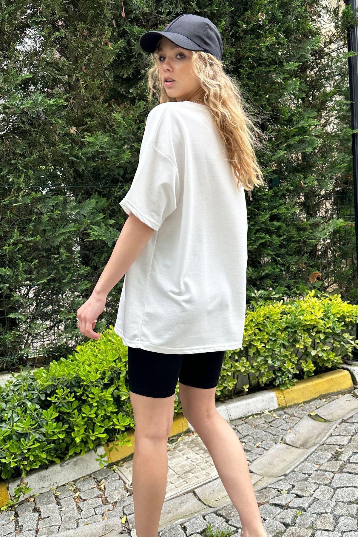 Womans Black Crew Neck Printed Oversize T-Shirt ALC-X12171, single, , large image number 4