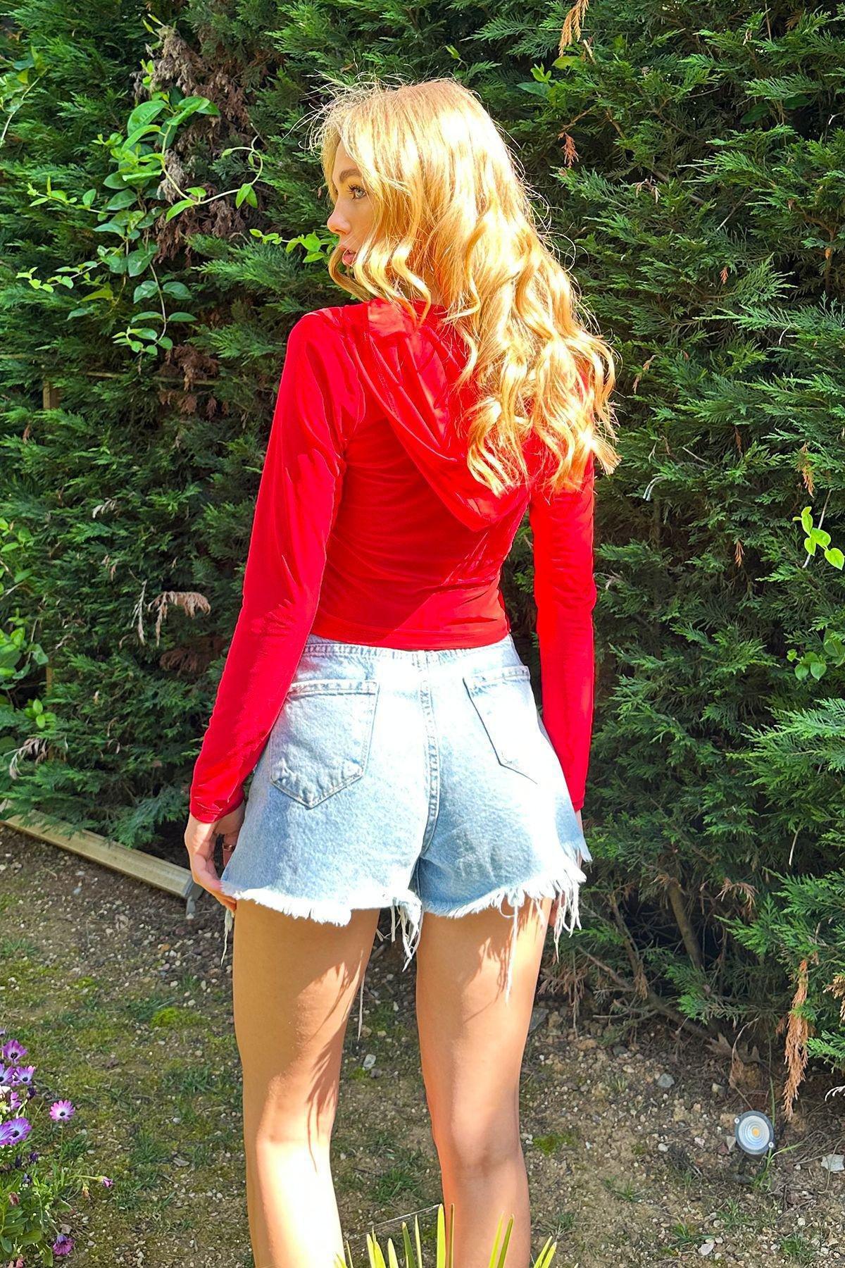 Red Ruched Casual Blouse, Red, large image number 3