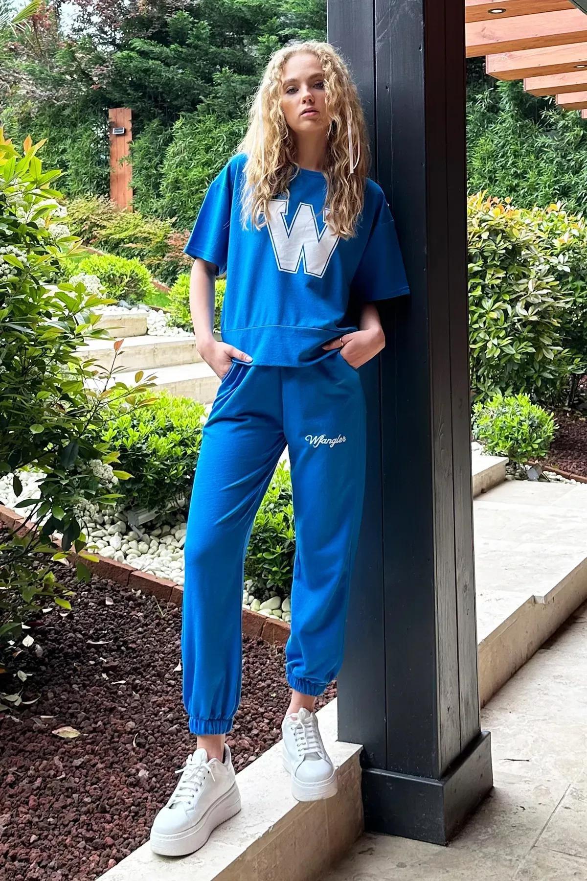 Blue  Printed T-Shirt Jogging Set Set of 2, SAKS, large image number 1