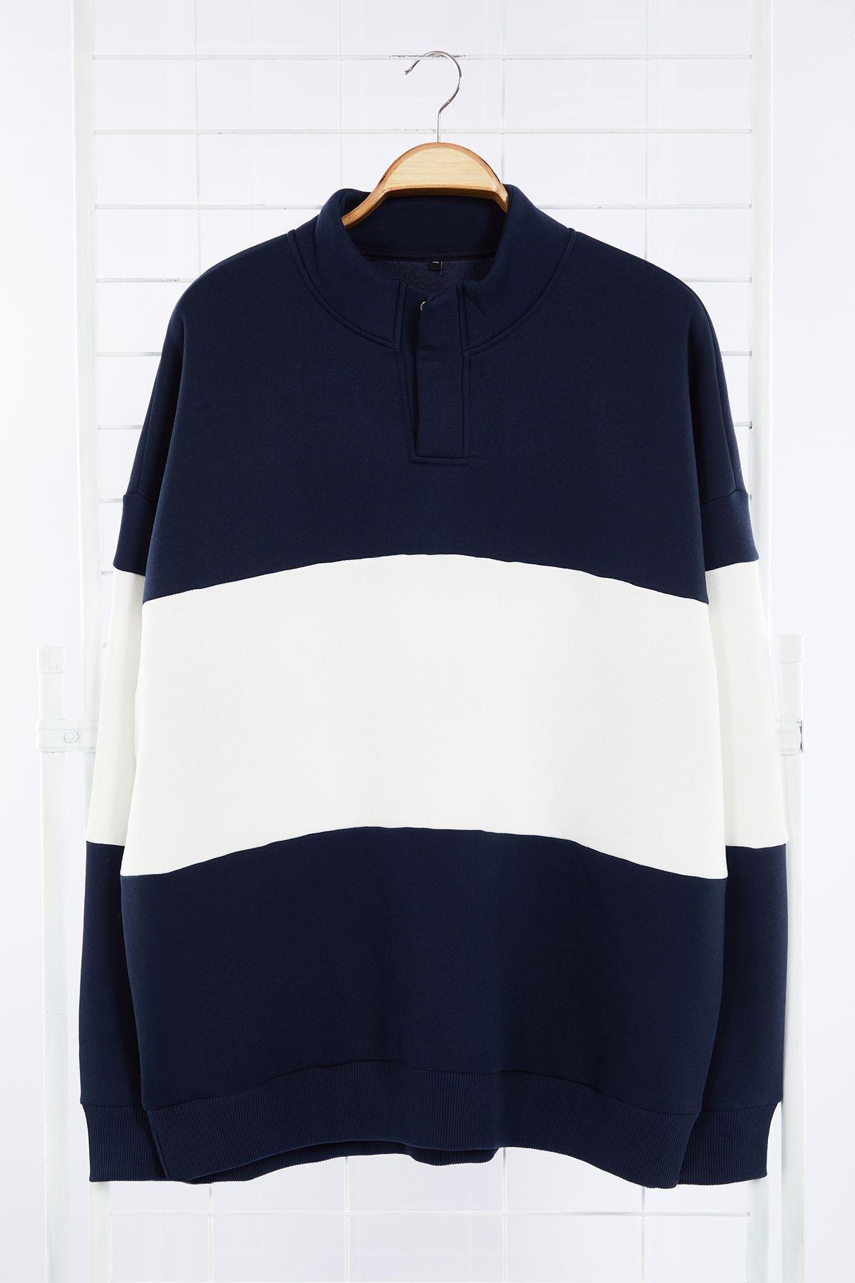 Navy Blue Stripe Casual Sweater, , large image number 0