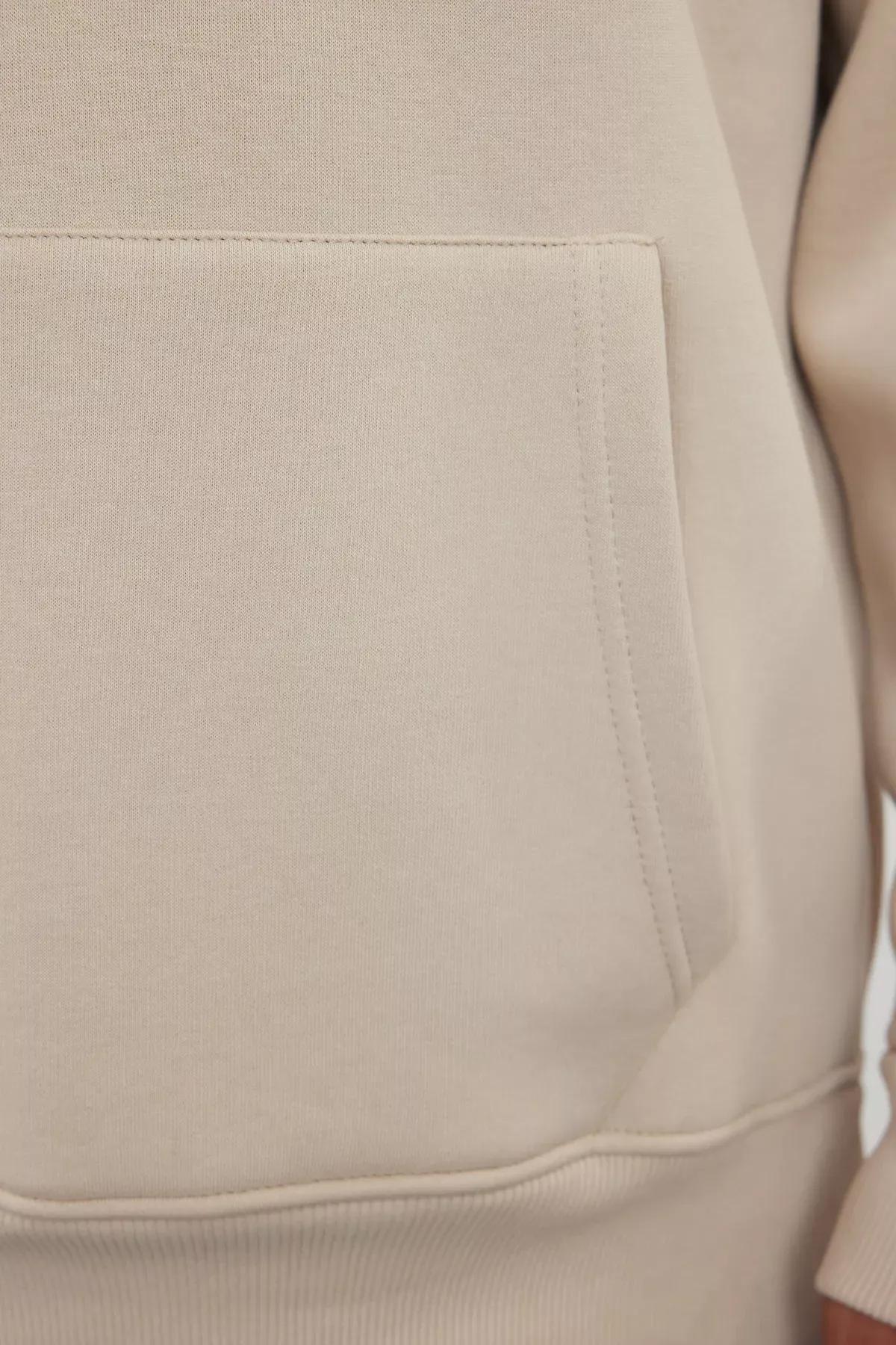 Grey Oversize Zippered Hooded Sweatshirt, STONE, large image number 4