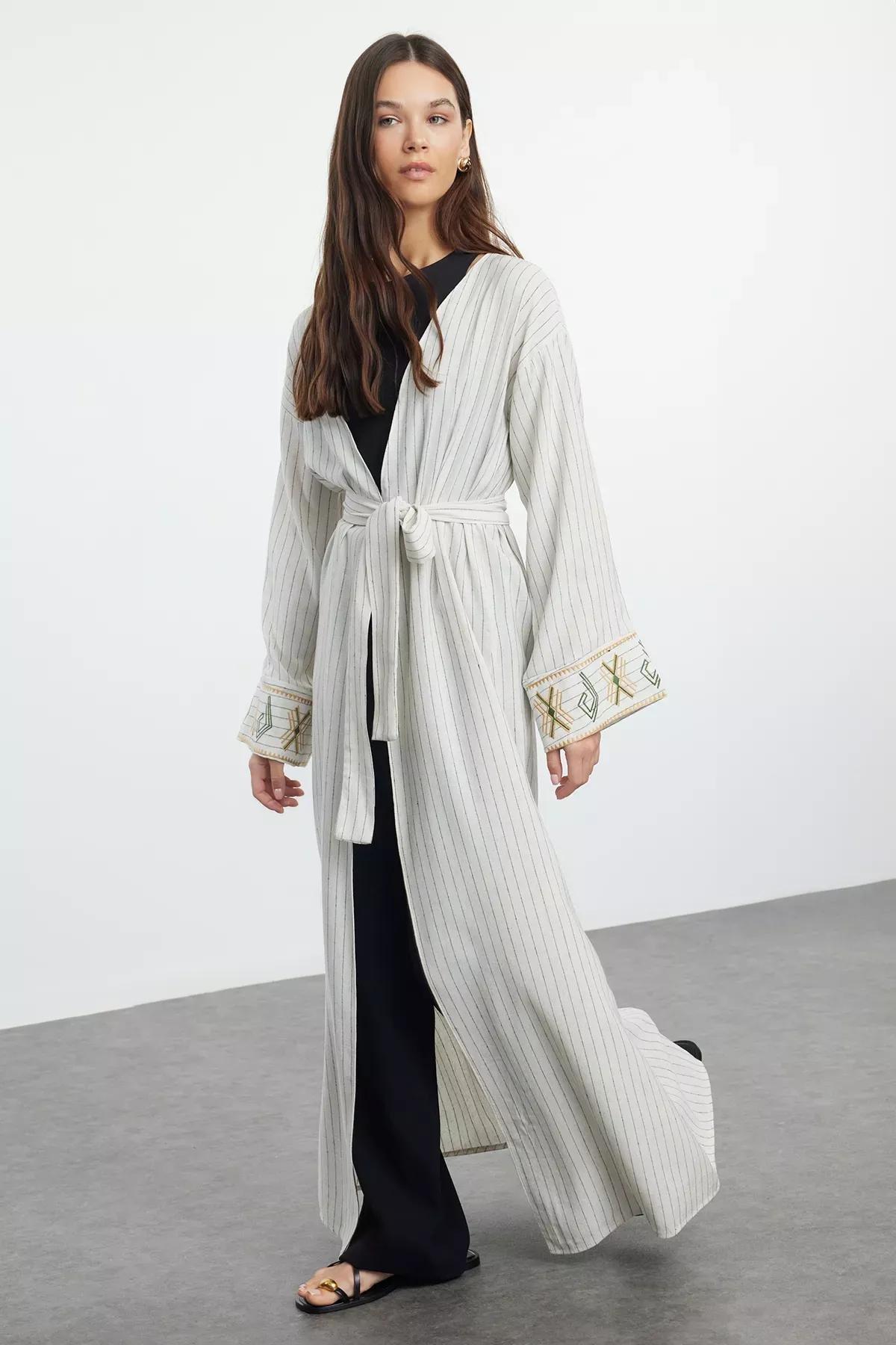 Beige Embroidered Kimono TCTSS24KF00051, , large image number 0