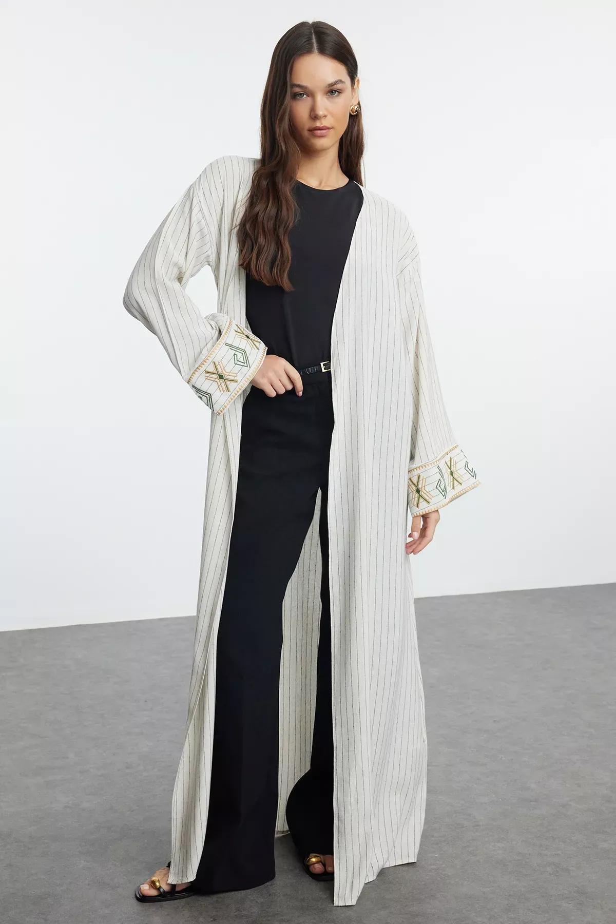 Beige Embroidered Kimono TCTSS24KF00051, , large image number 1