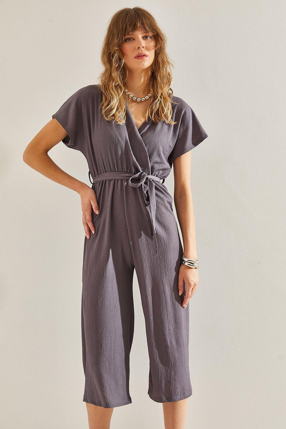Womens Double Breasted Collar Belted Jumpsuit 60251157, , large image number 0