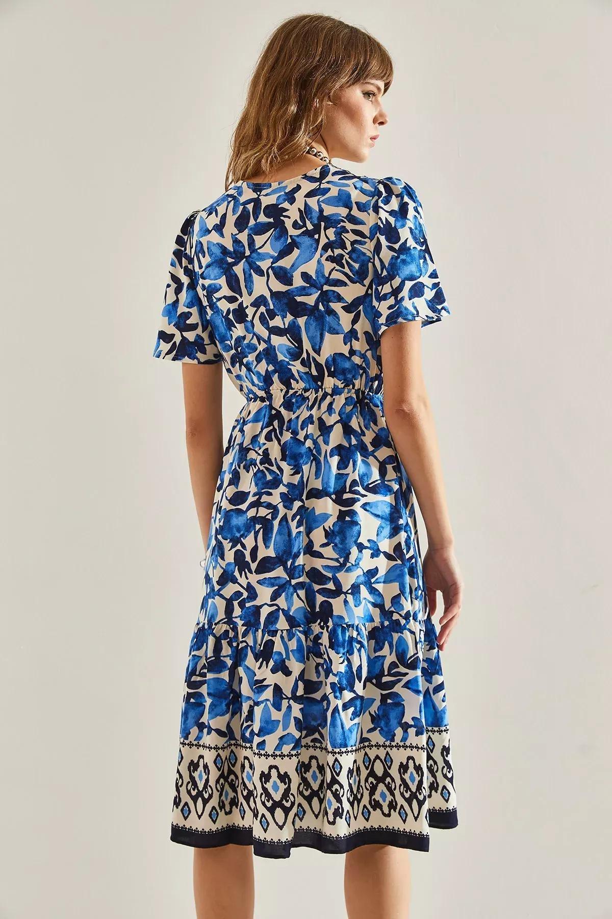 Blue Multicolour Floral Print Shirt Dress, C101_5645, large image number 2