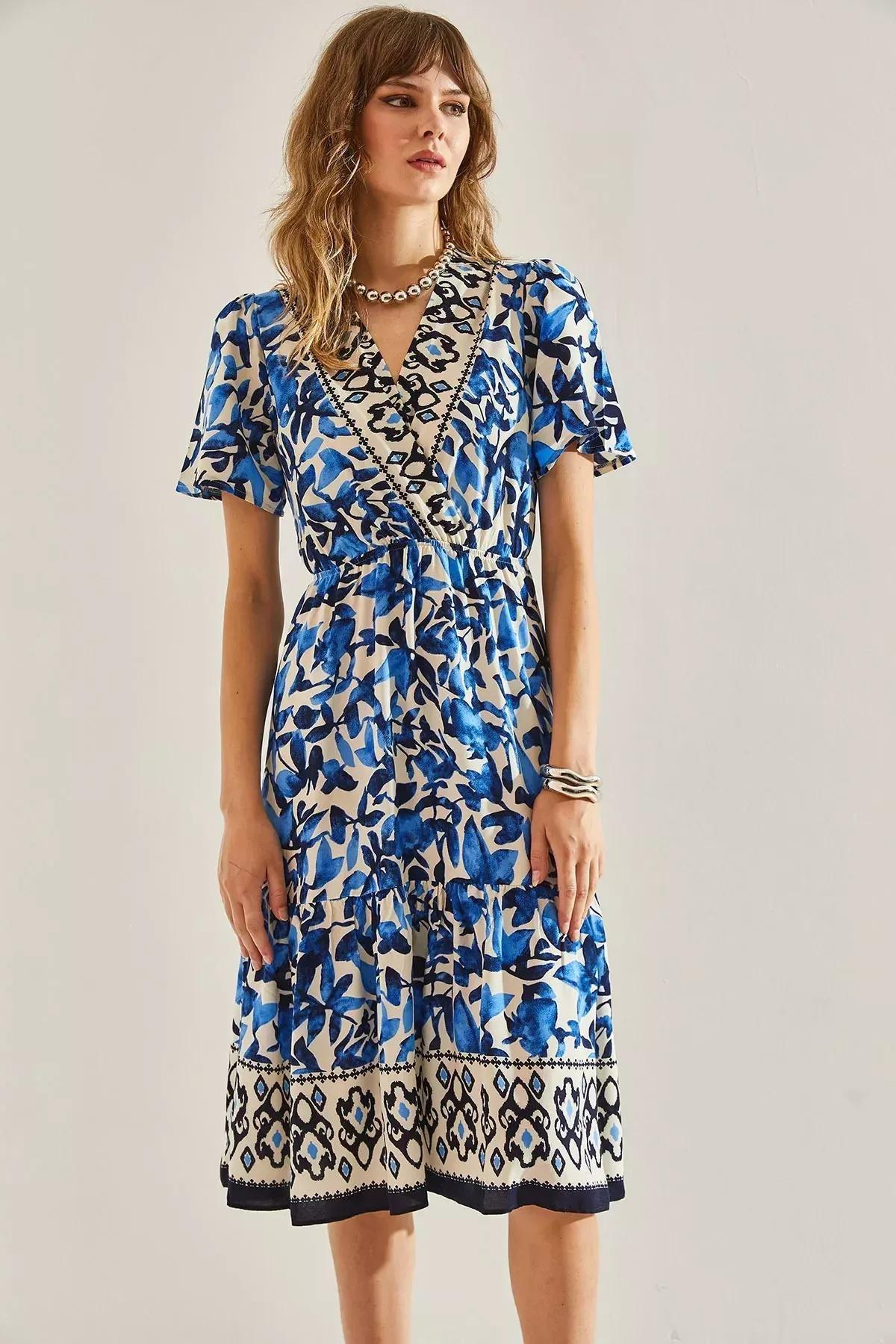 Blue Multicolour Floral Print Shirt Dress, C101_5645, large image number 4