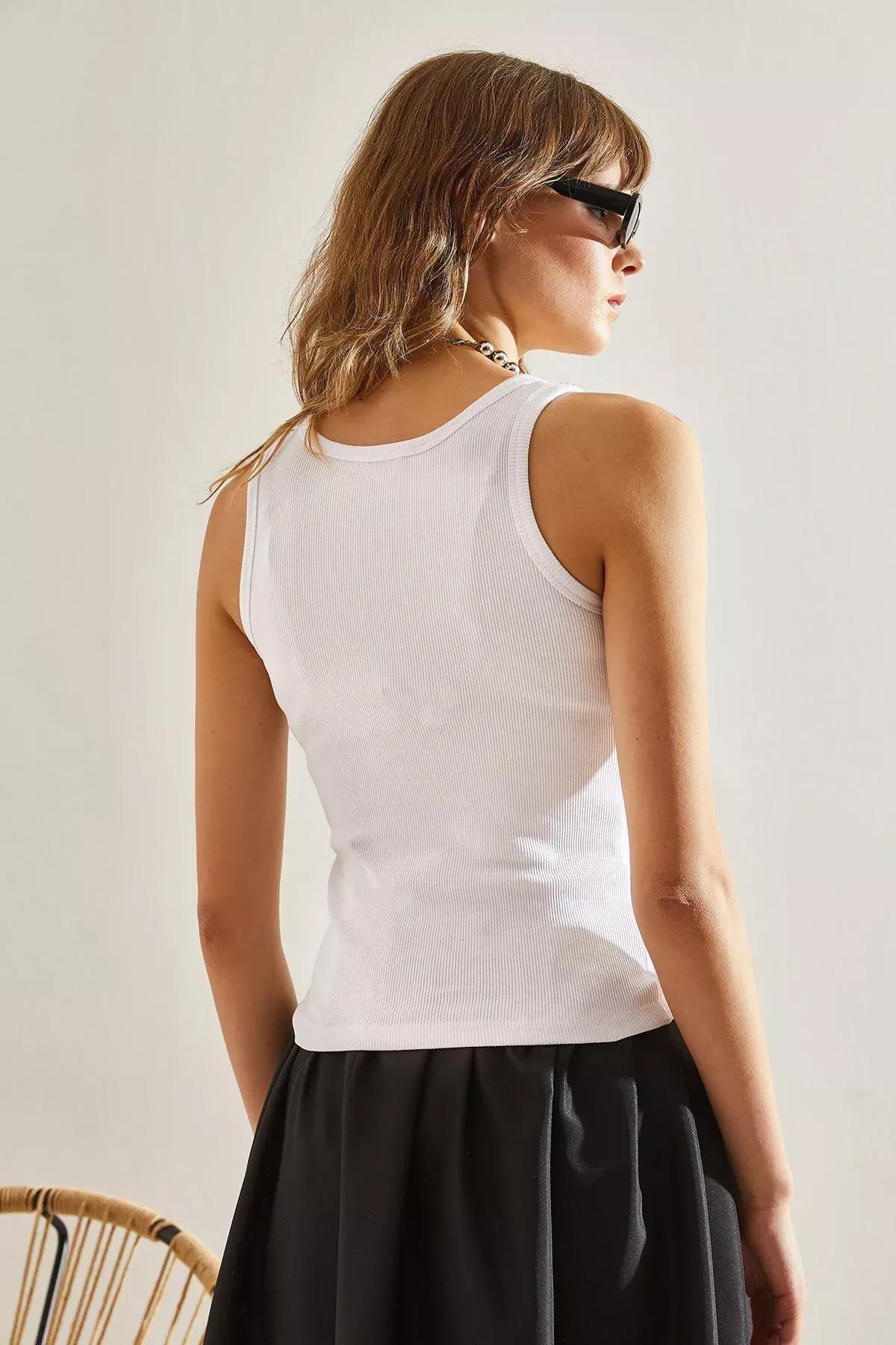 White Collared Detailed Undershirt, White, large image number 2