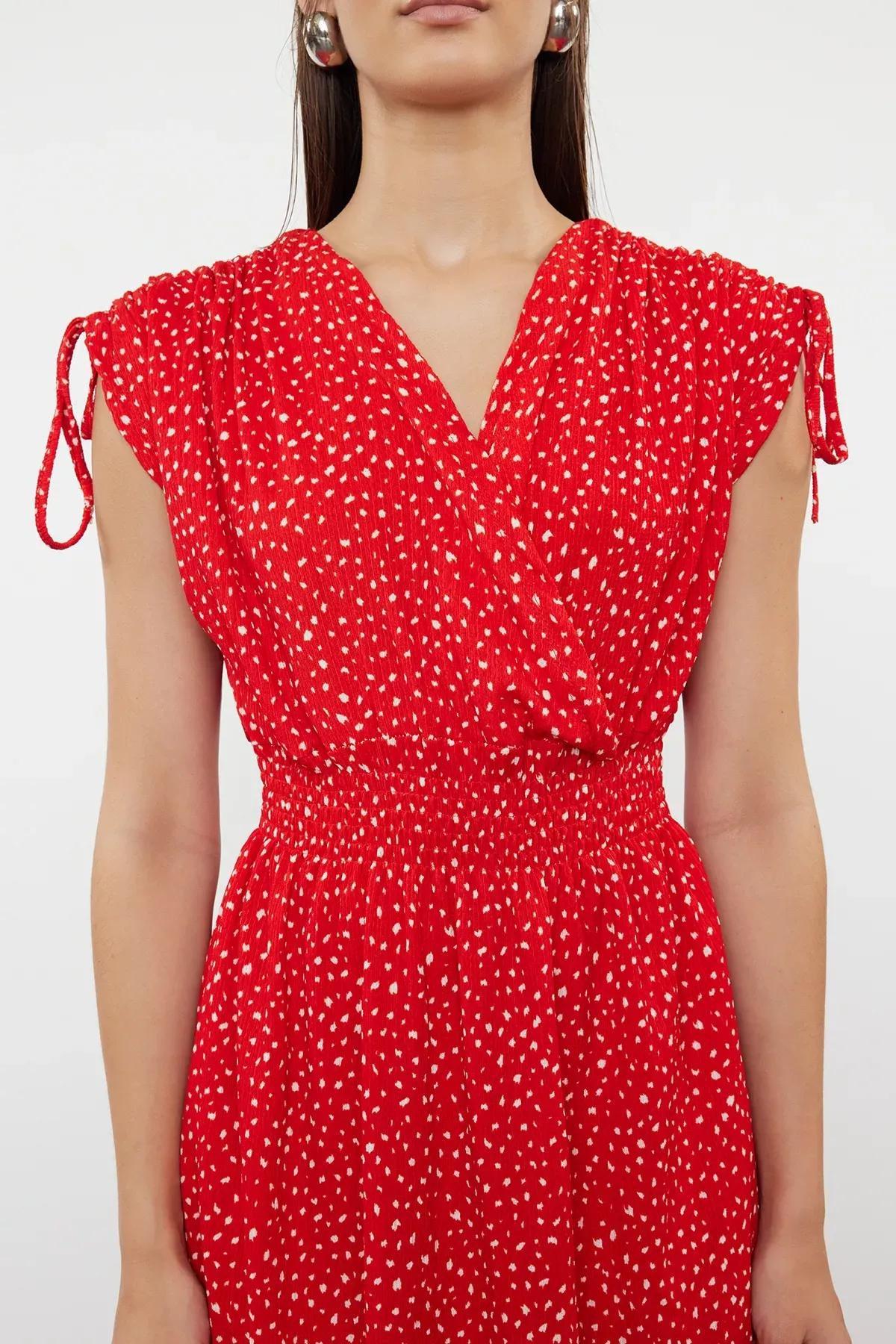 Red Double-Breasted Skater Midi Knit Dress, Red, large image number 3