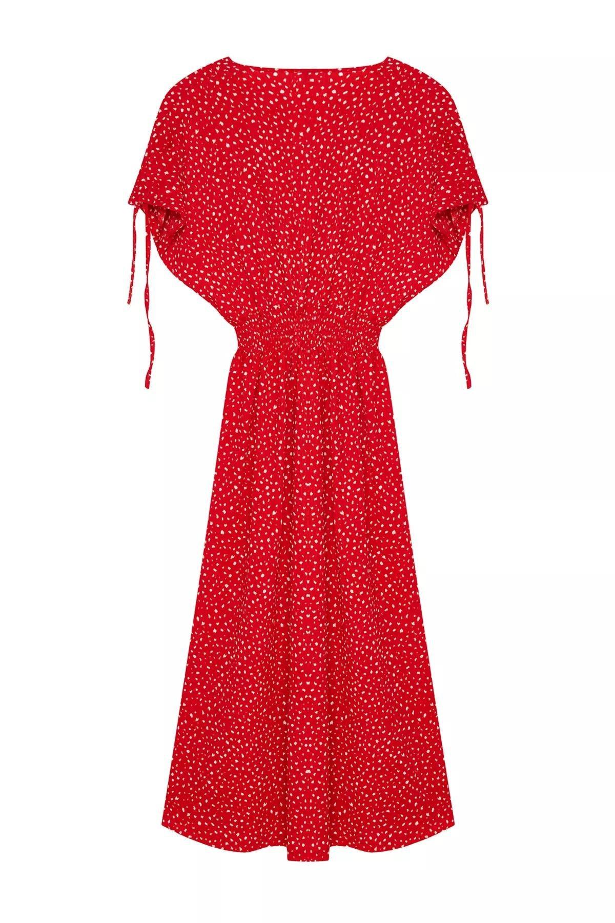 Red Double-Breasted Skater Midi Knit Dress, Red, large image number 5