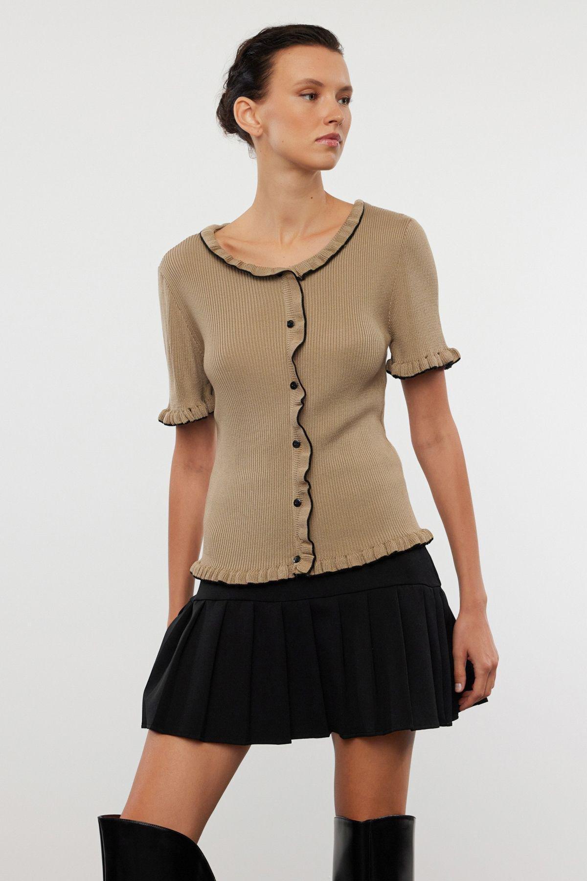 Mink Ruffle Detailed Knitwear Cardigan TWOAW25HI00203, , large image number 0