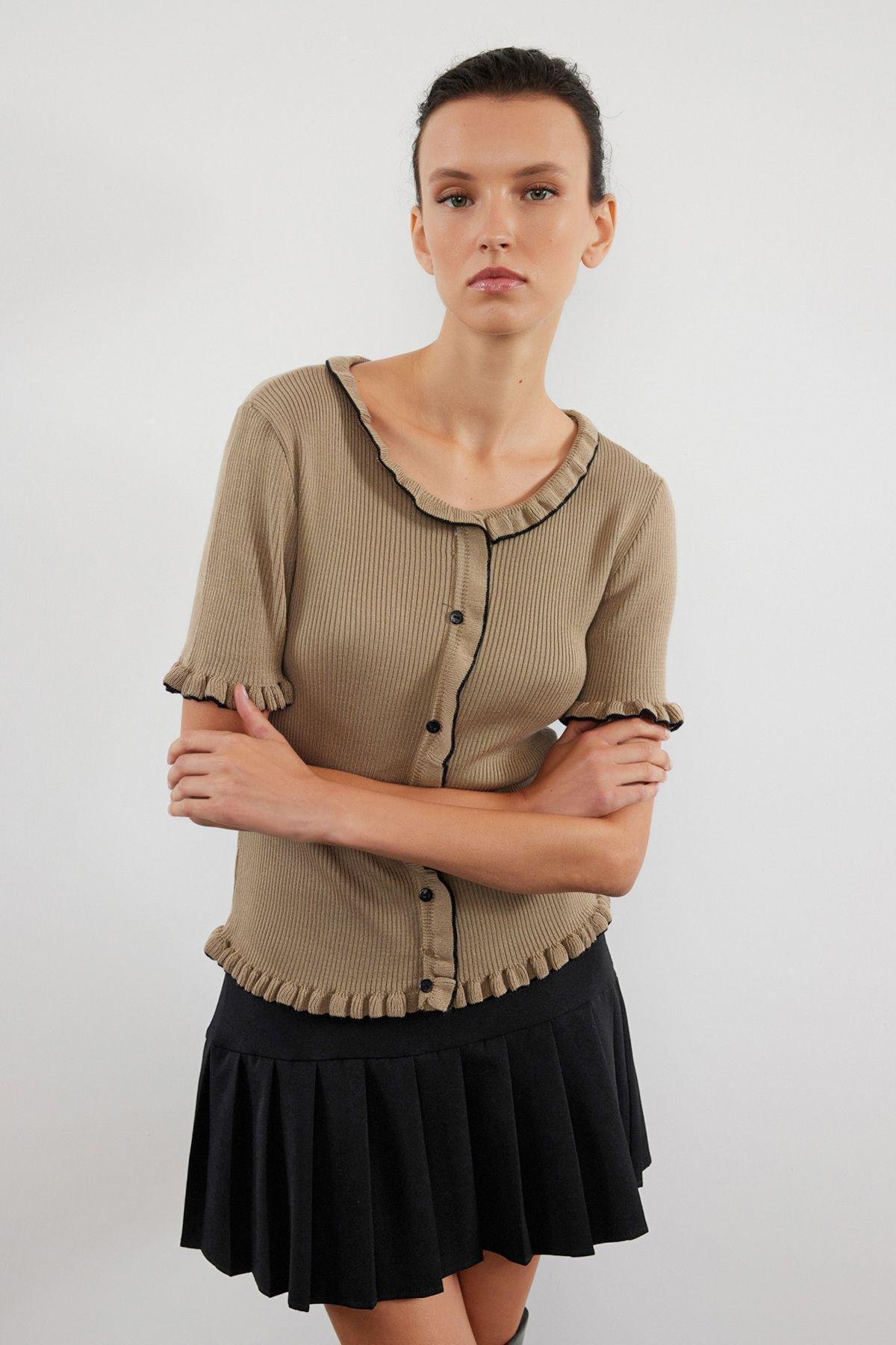 Mink Ruffle Detailed Knitwear Cardigan TWOAW25HI00203, , large image number 1