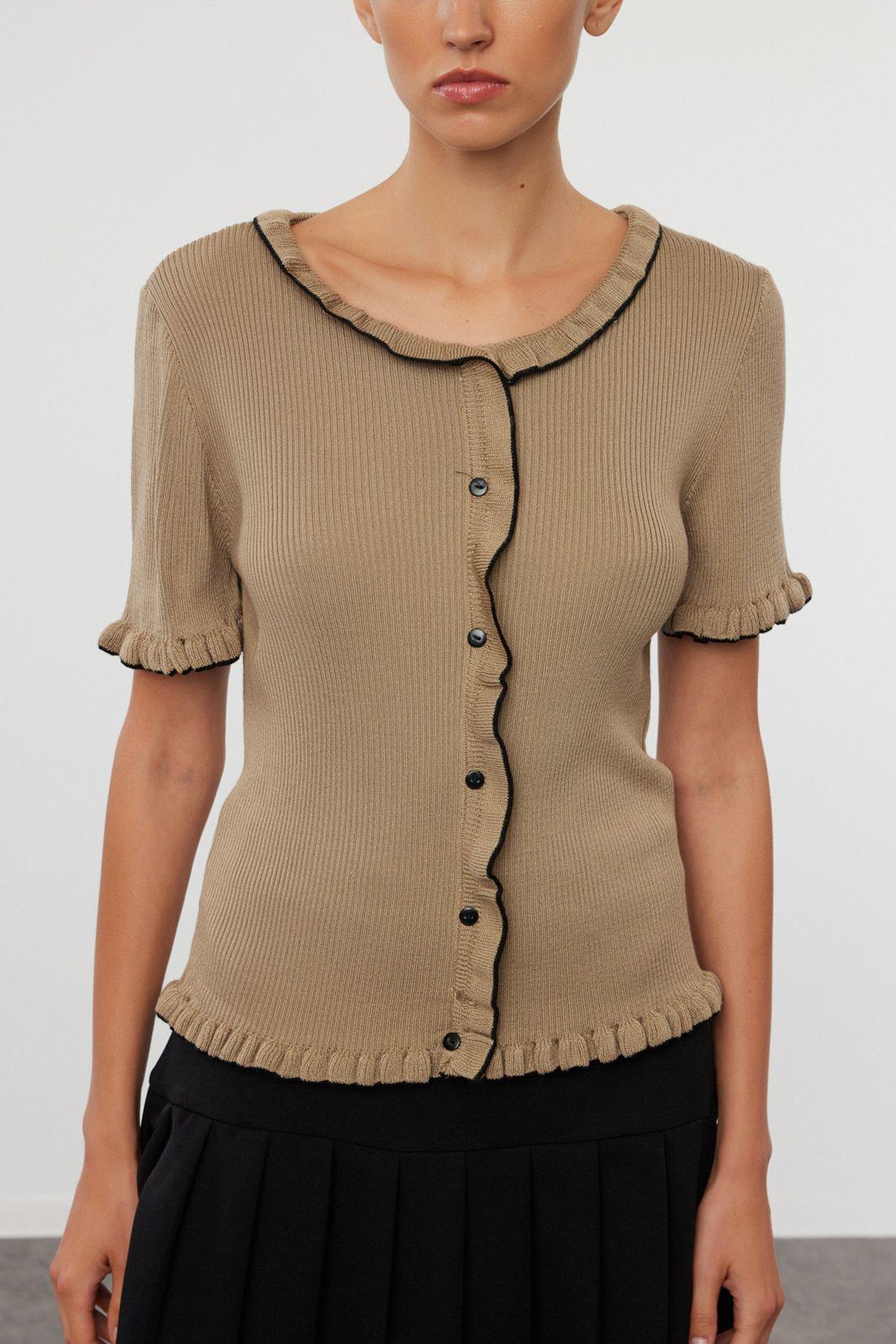 Mink Ruffle Detailed Knitwear Cardigan TWOAW25HI00203, , large image number 2