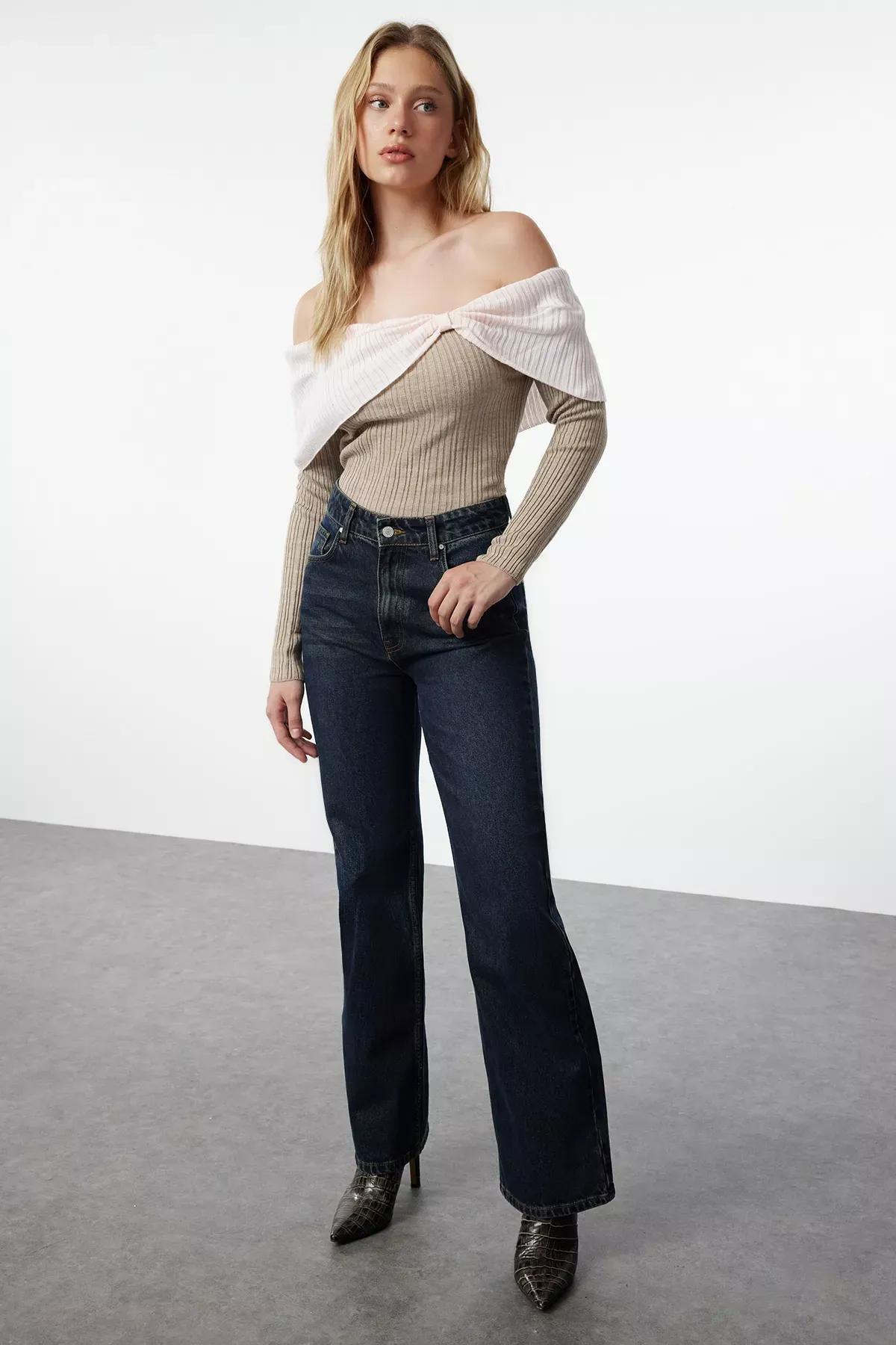 Mink Striped Crossover Sweater, Mink, large image number 1