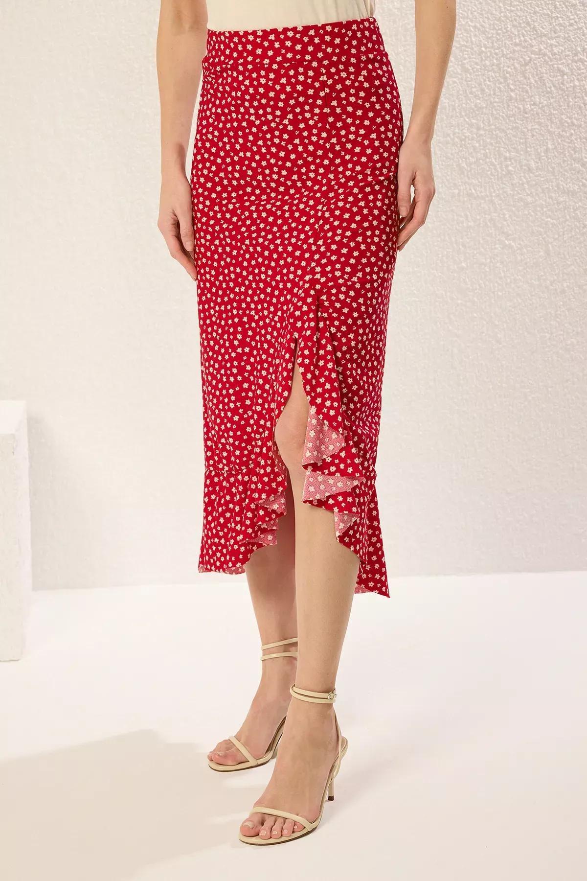 Red Polka Dot Slit Midi Skirt, , large image number 2