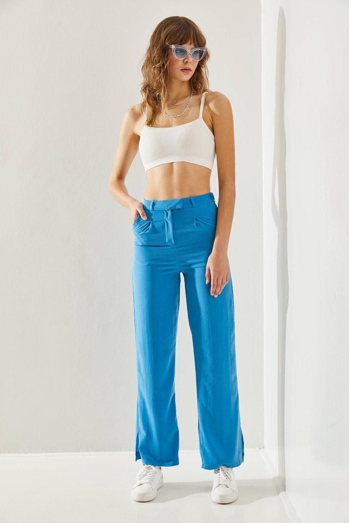 Blue Hooked Wide Leg Trousers, C101_5645, large image number 1