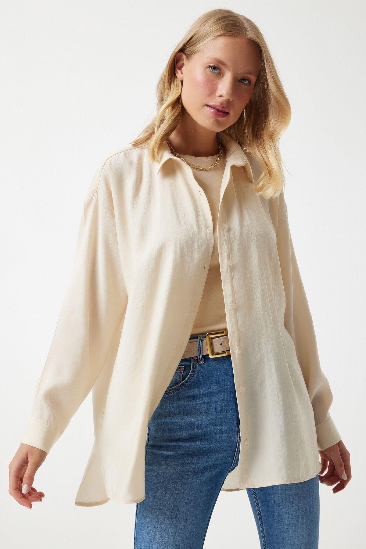 Cream Plain Button Down Shirt TO00141, , large image number 0