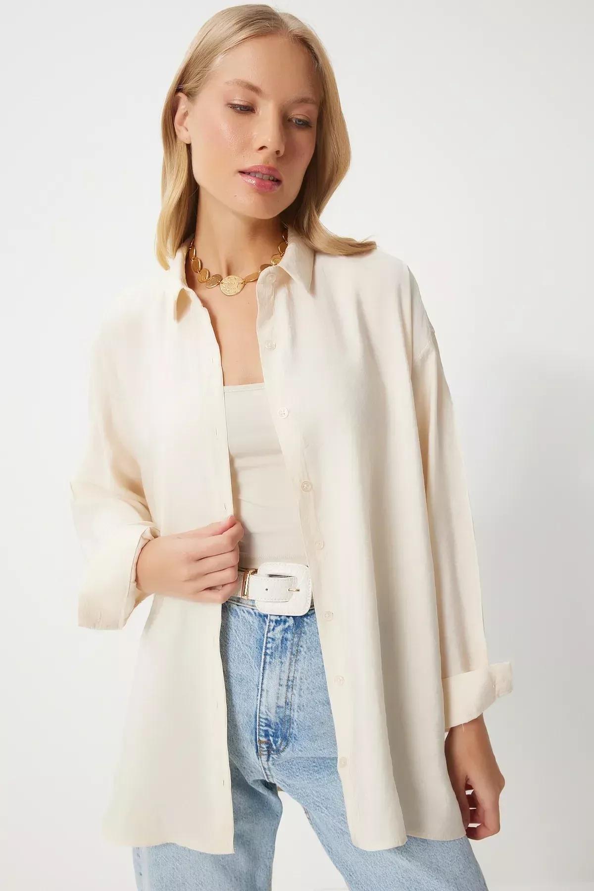 Cream Plain Button Down Shirt TO00141, , medium