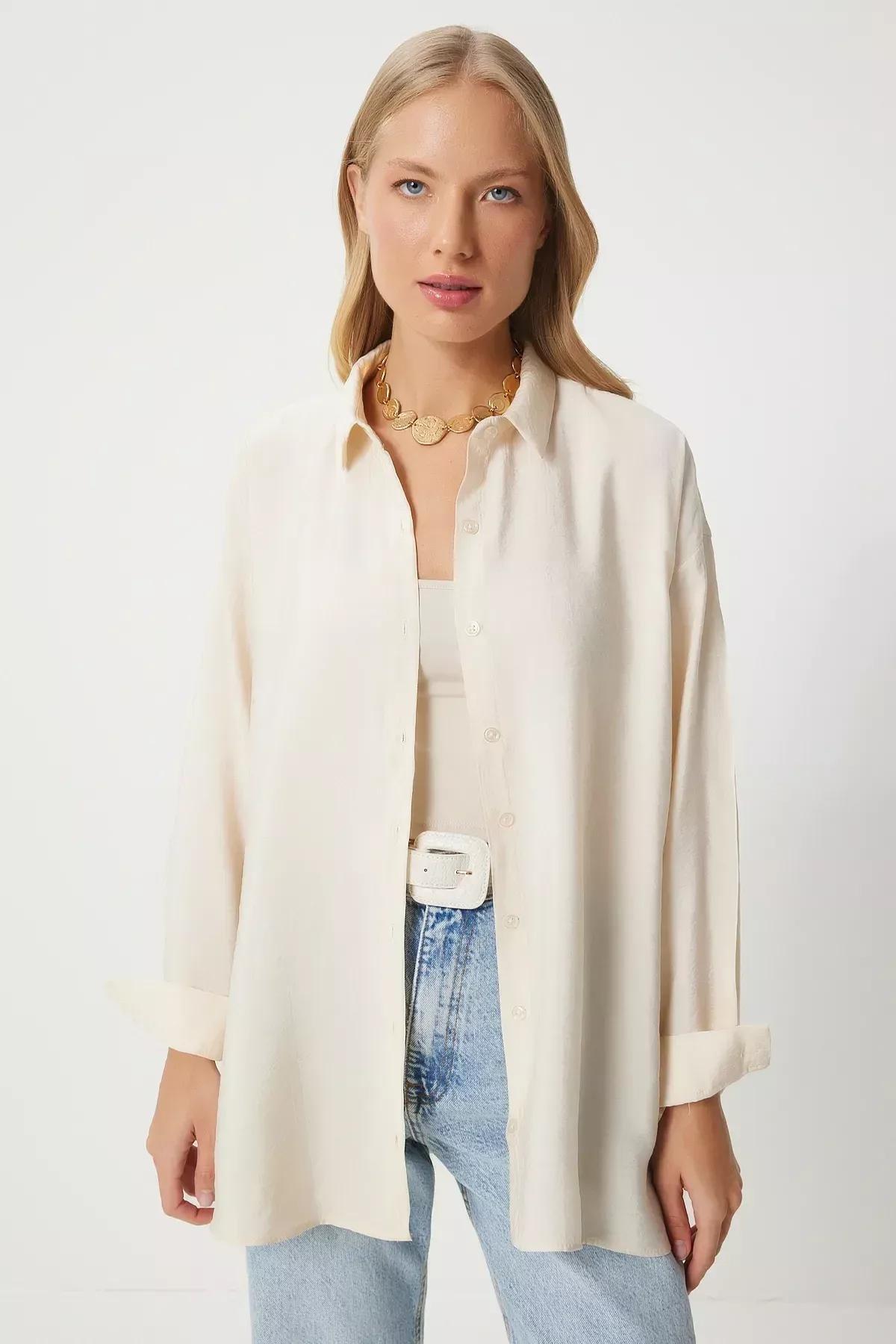 Cream Plain Button Down Shirt TO00141, , large image number 1