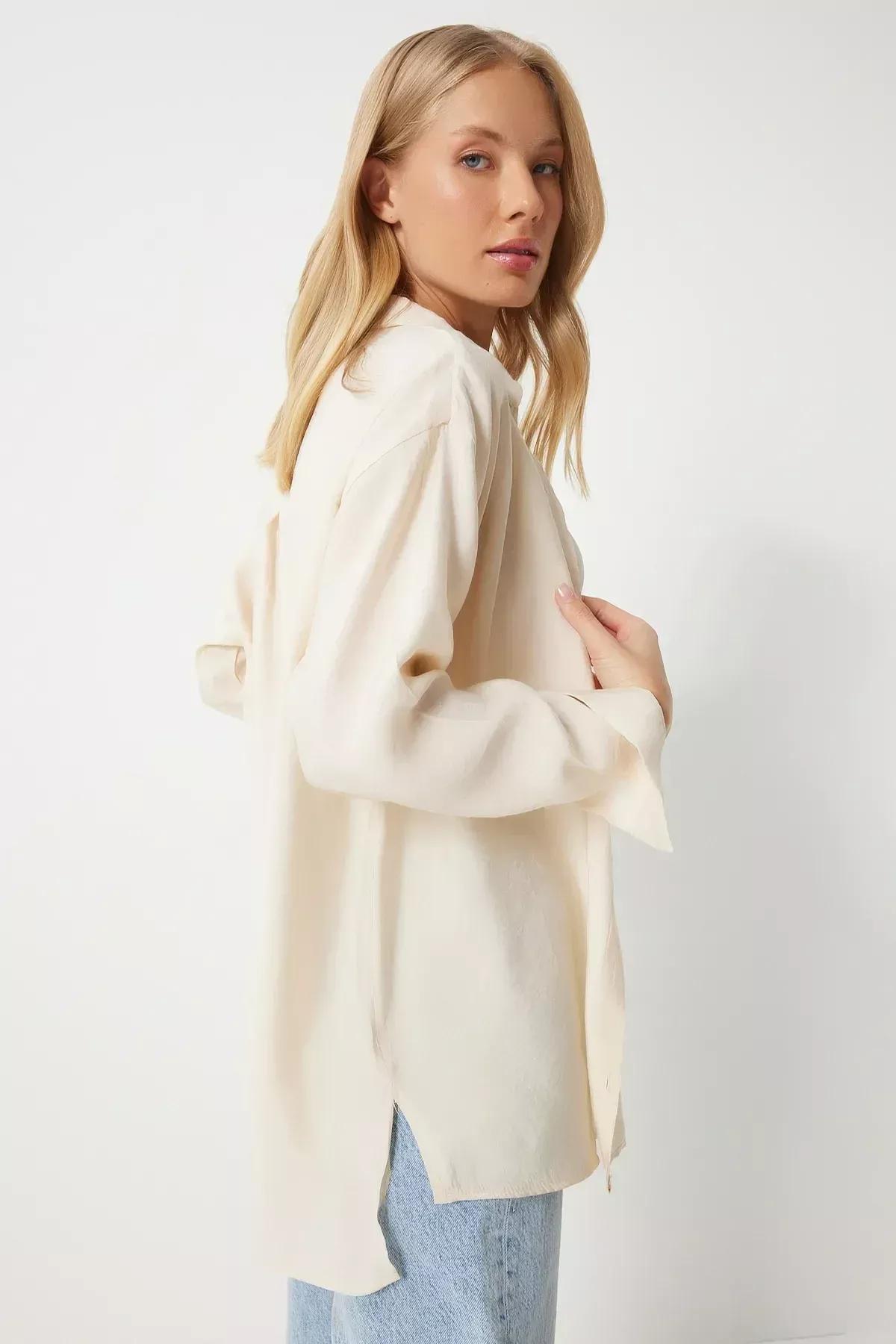 Cream Plain Button Down Shirt TO00141, , large image number 2
