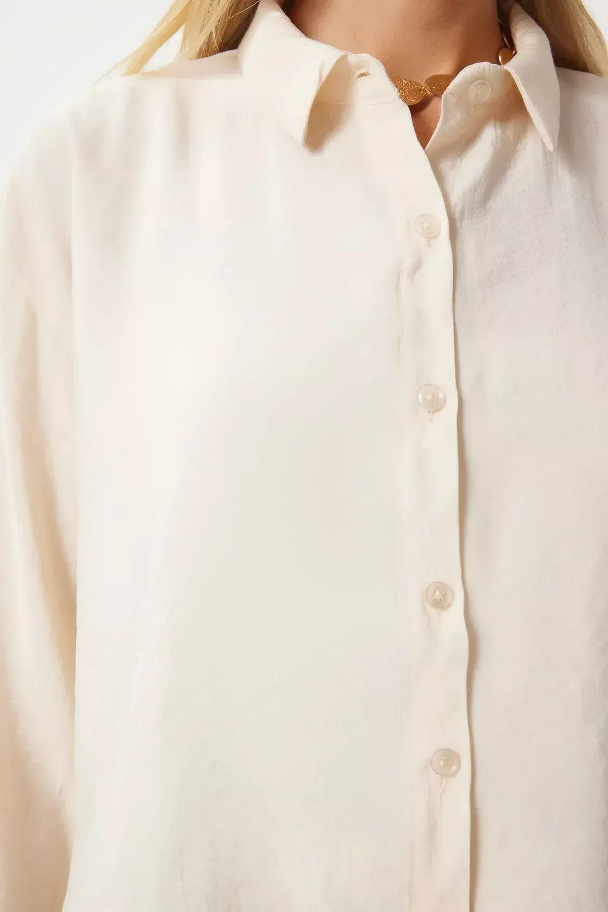 Cream Plain Button Down Shirt TO00141, , large image number 3