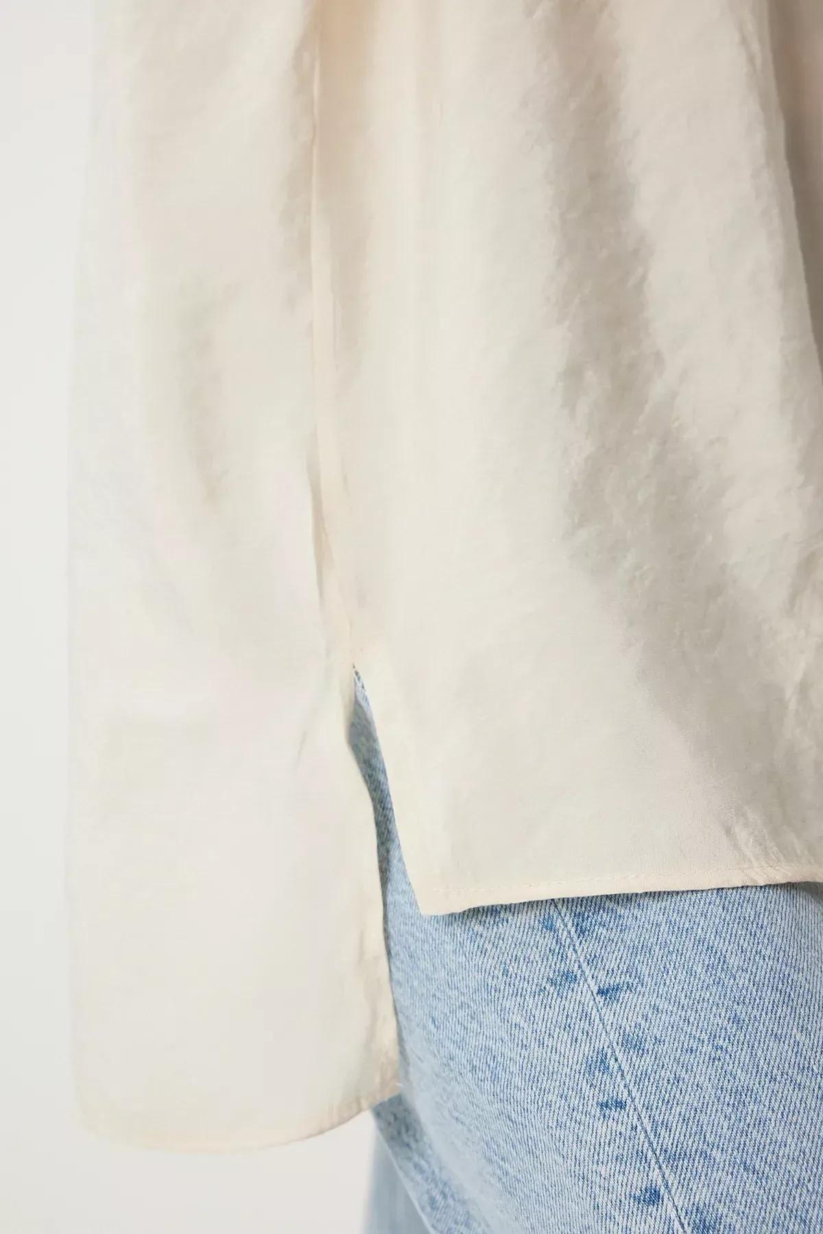 Cream Plain Button Down Shirt TO00141, , large image number 4