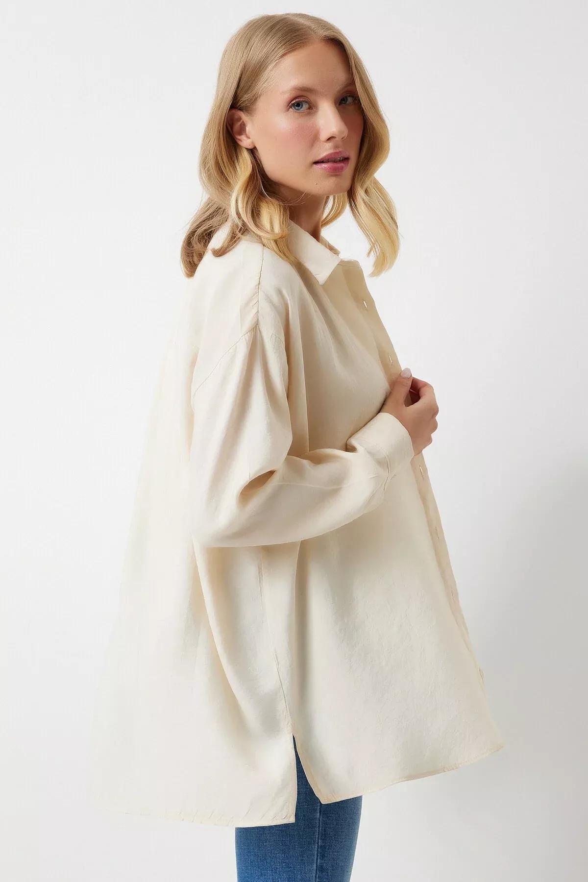Cream Plain Button Down Shirt TO00141, , large image number 6