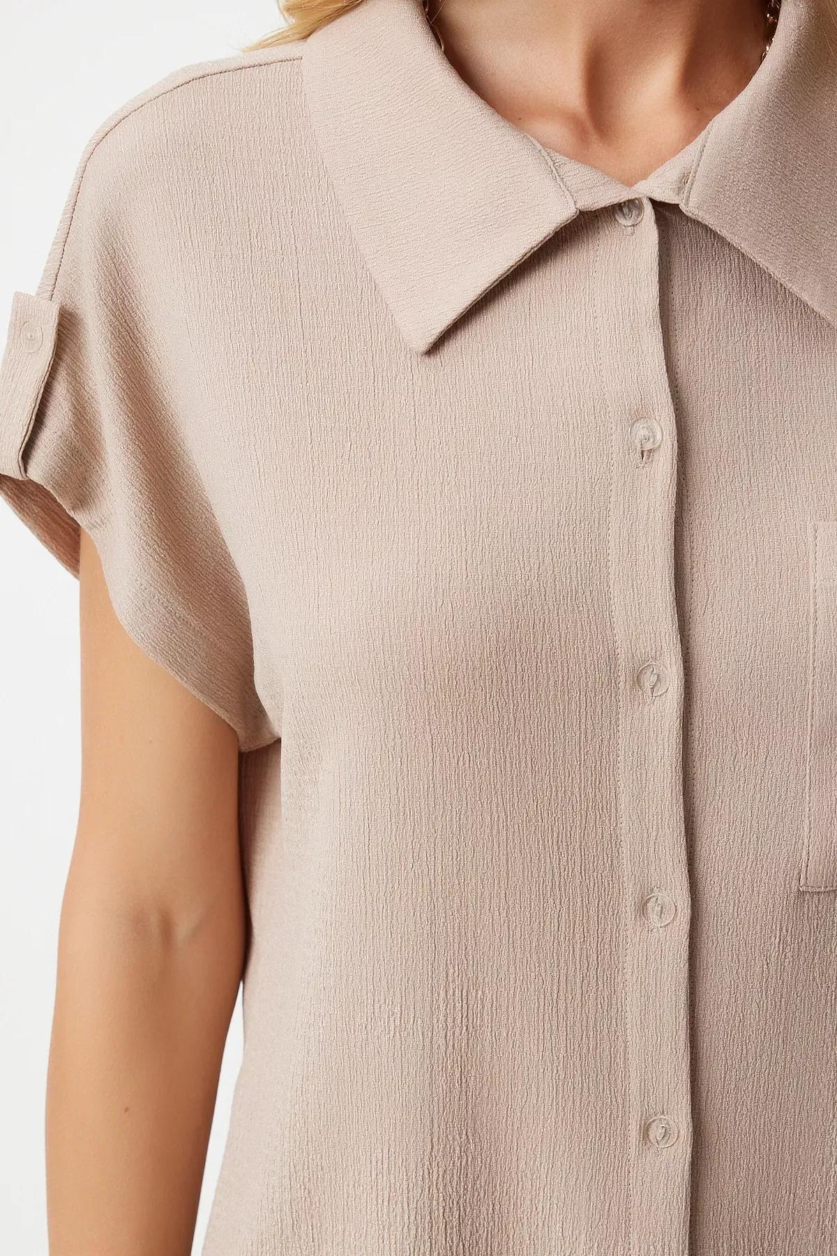 Cream Plain Button Down Shirt, Cream, large image number 4