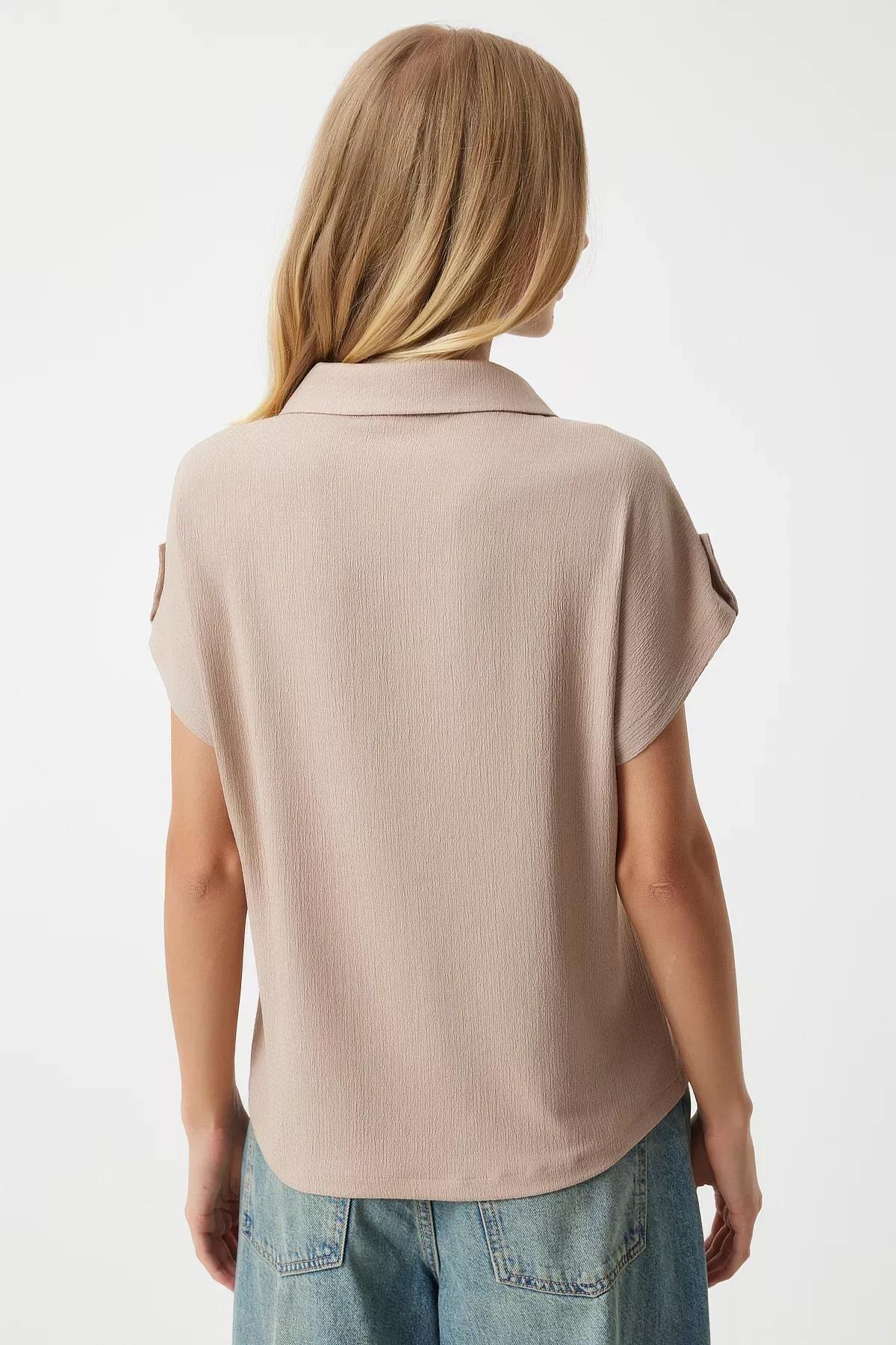 Cream Plain Button Down Shirt, Cream, large image number 5