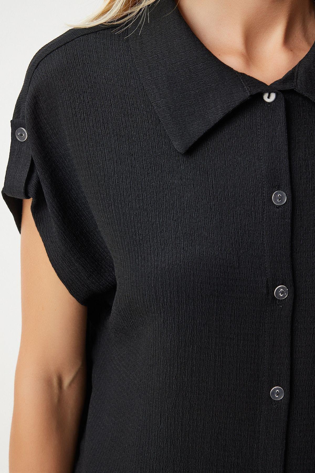 Black Plain Button Down Shirt DD01325, BLACK, large image number 2