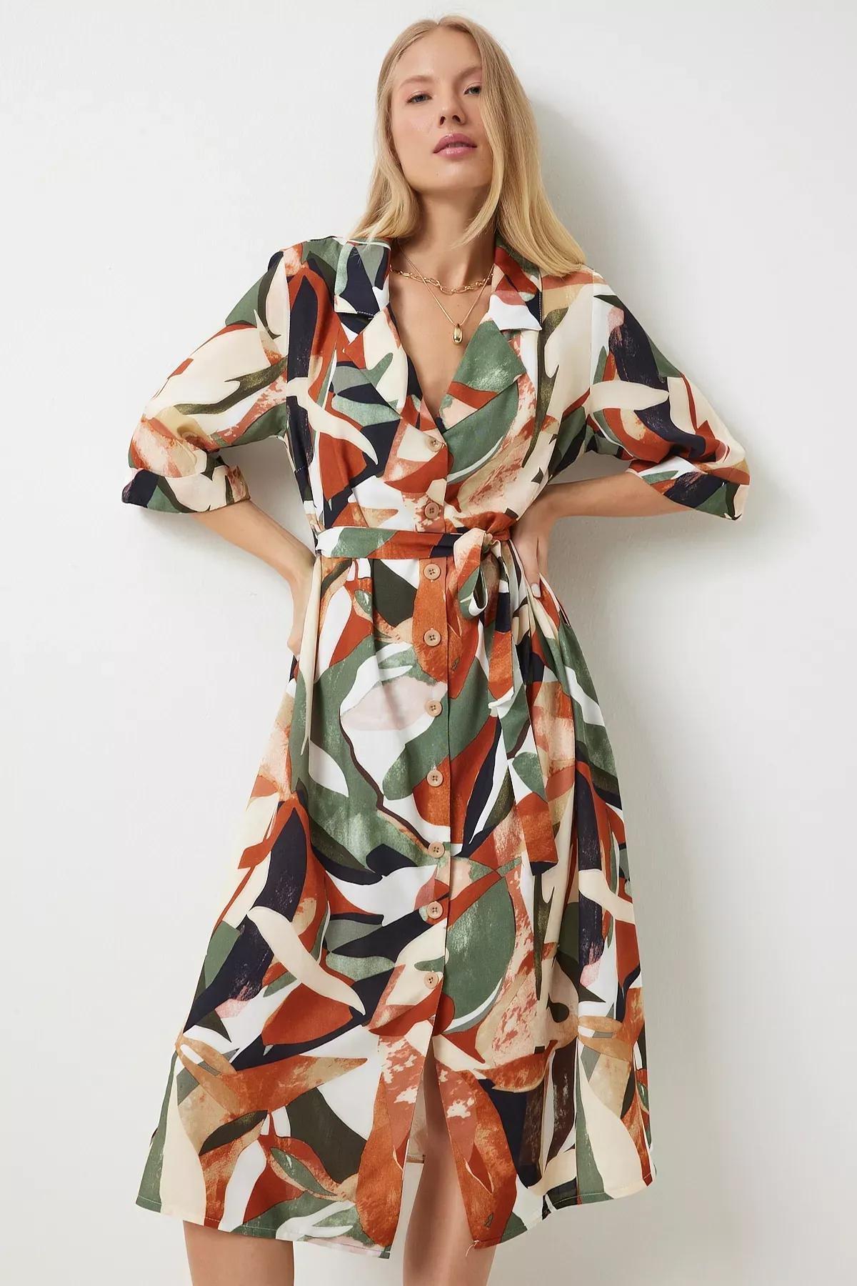 Khaki Patterned Shirt Dress, C101_6192, large image number 0