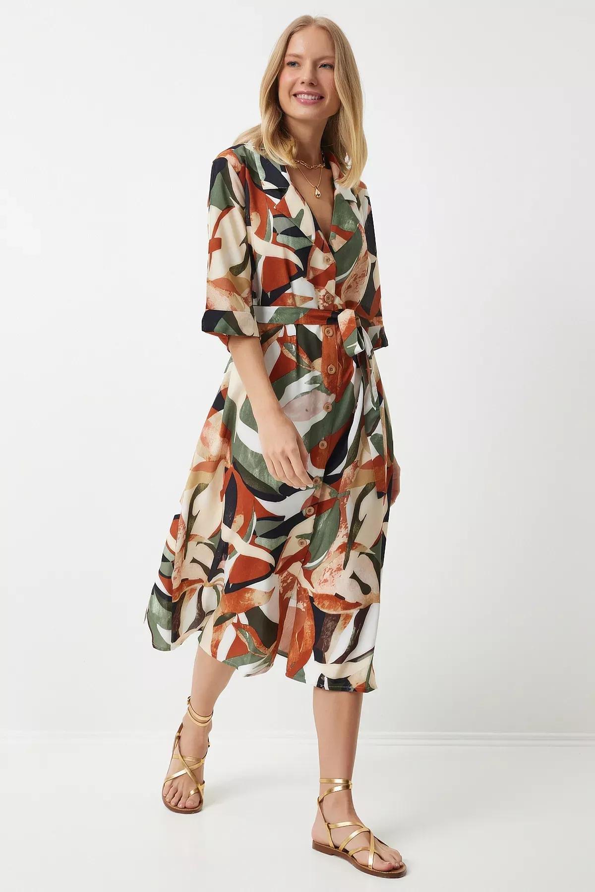 Khaki Patterned Shirt Dress, C101_6192, large image number 3