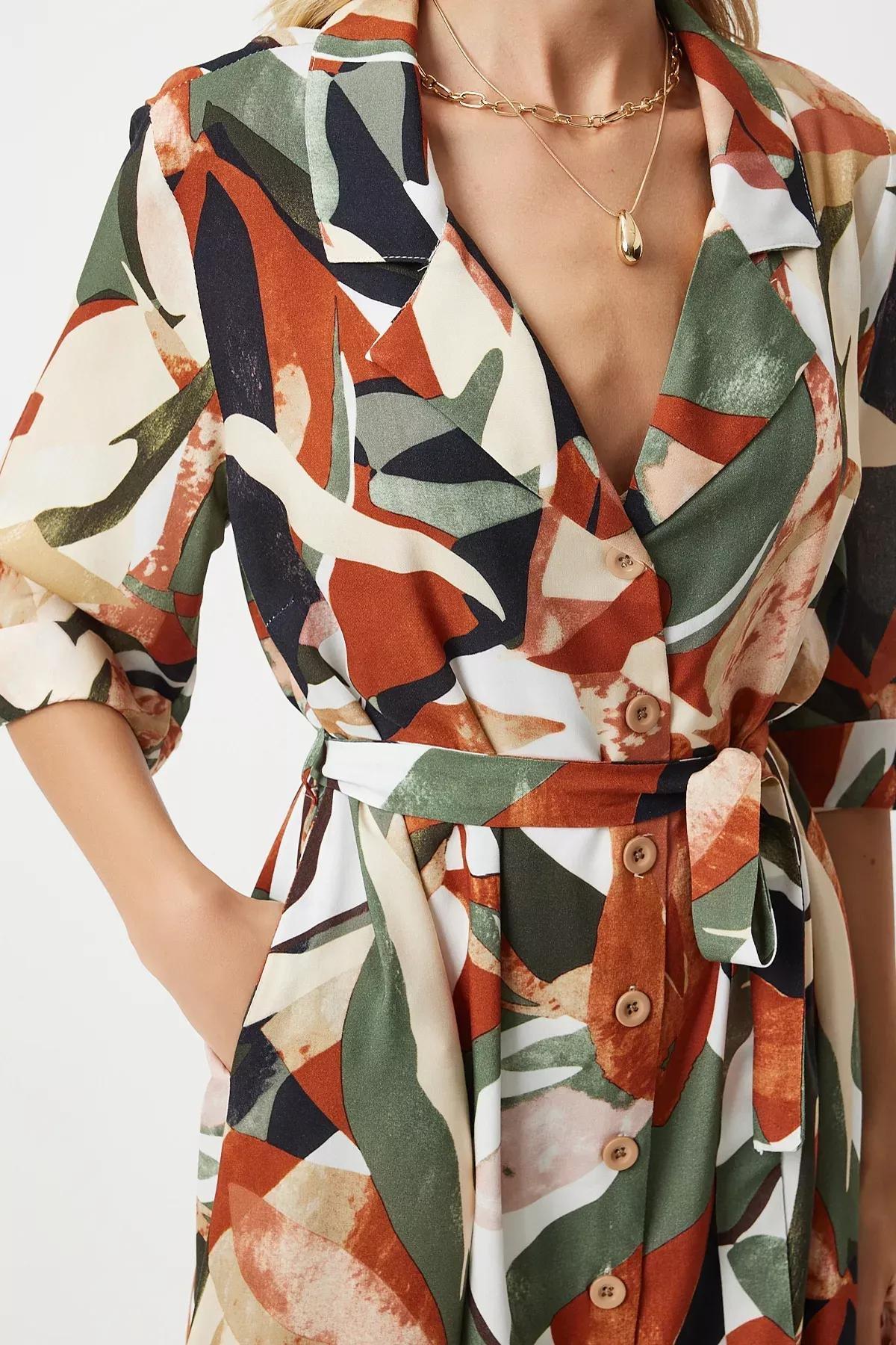 Khaki Patterned Shirt Dress, C101_6192, large image number 4