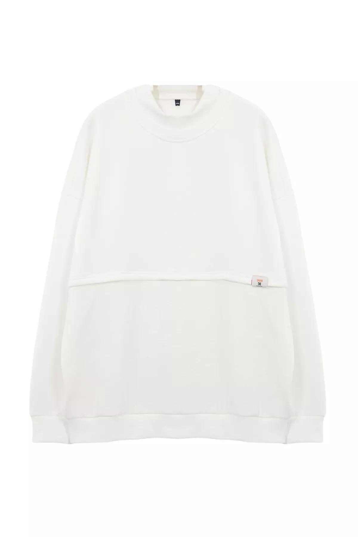 Ecru Solid Casual Sweater, Ecru, large image number 0