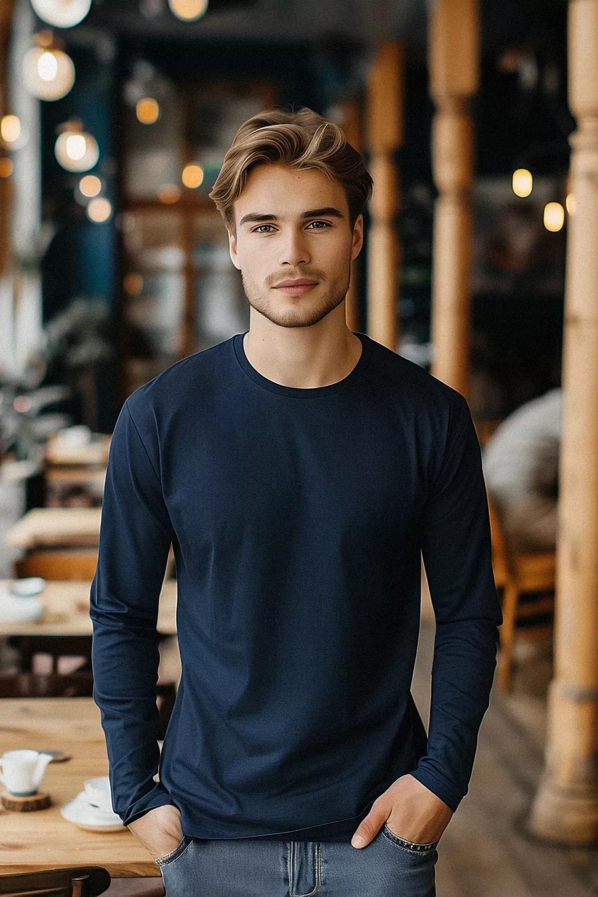 Navy Blue Slim/Slim Fit 100% Cotton T-shirt TMNAW25TS00005, Navy blue, large image number 0